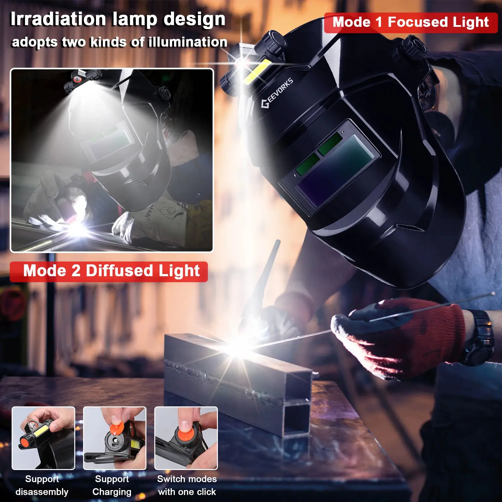 Welding Helmet Automatic Dimming Welding Mask Large View True Color Auto Darkening Welding Facemask for Arc Welding