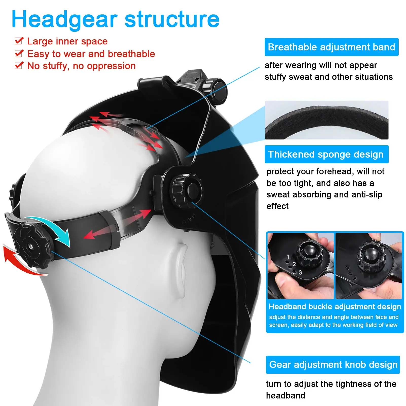 Welding Helmet Automatic Dimming Welding Mask Large View True Color Auto Darkening Welding Facemask for Arc Welding