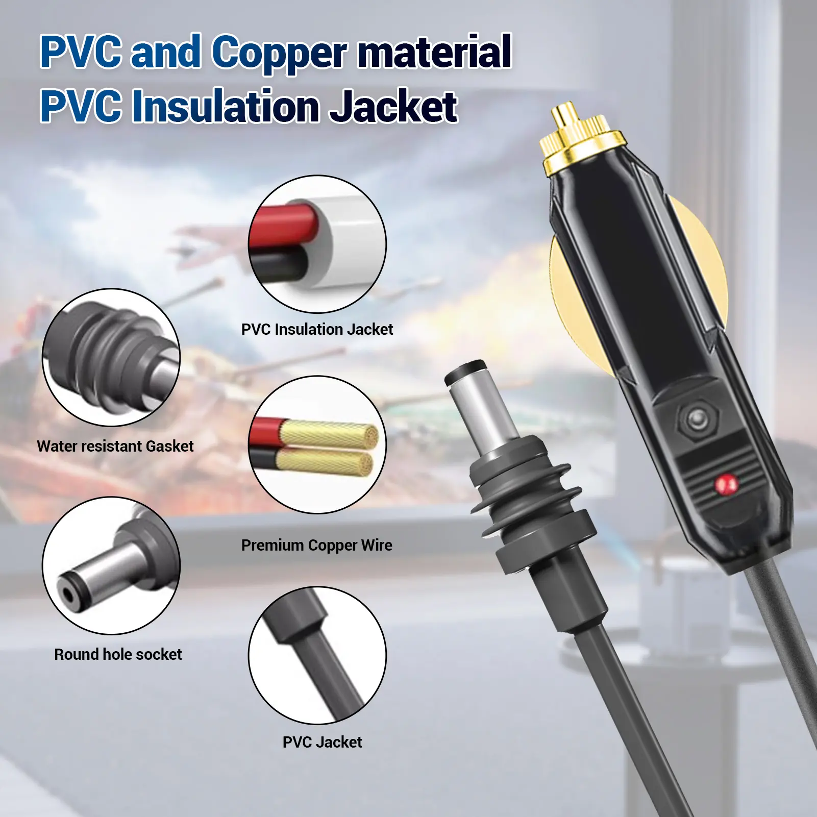 Satellite  Car Power Cable  Car  Power Supply Cable Thicker Metal Connector Efficient Power  for Trucks