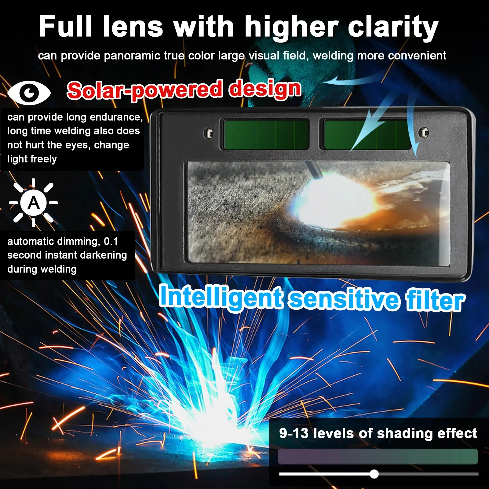 Welding Helmet Automatic Dimming Welding Mask Large View True Color Auto Darkening Welding Facemask for Arc Welding