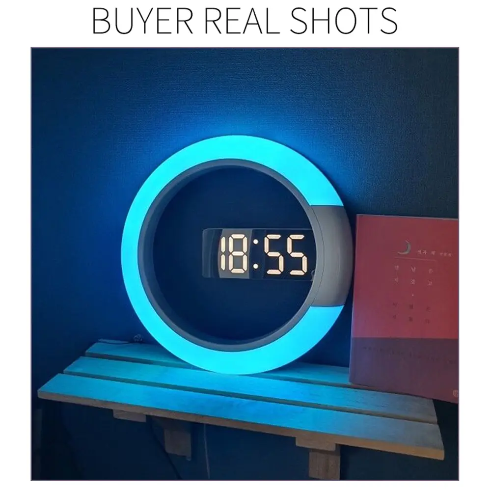 3D LED wall clock Digital Table Clock Alarm Mirror Hollow Wall Clock Modern Design Nightlight For Home Living Room Decorations