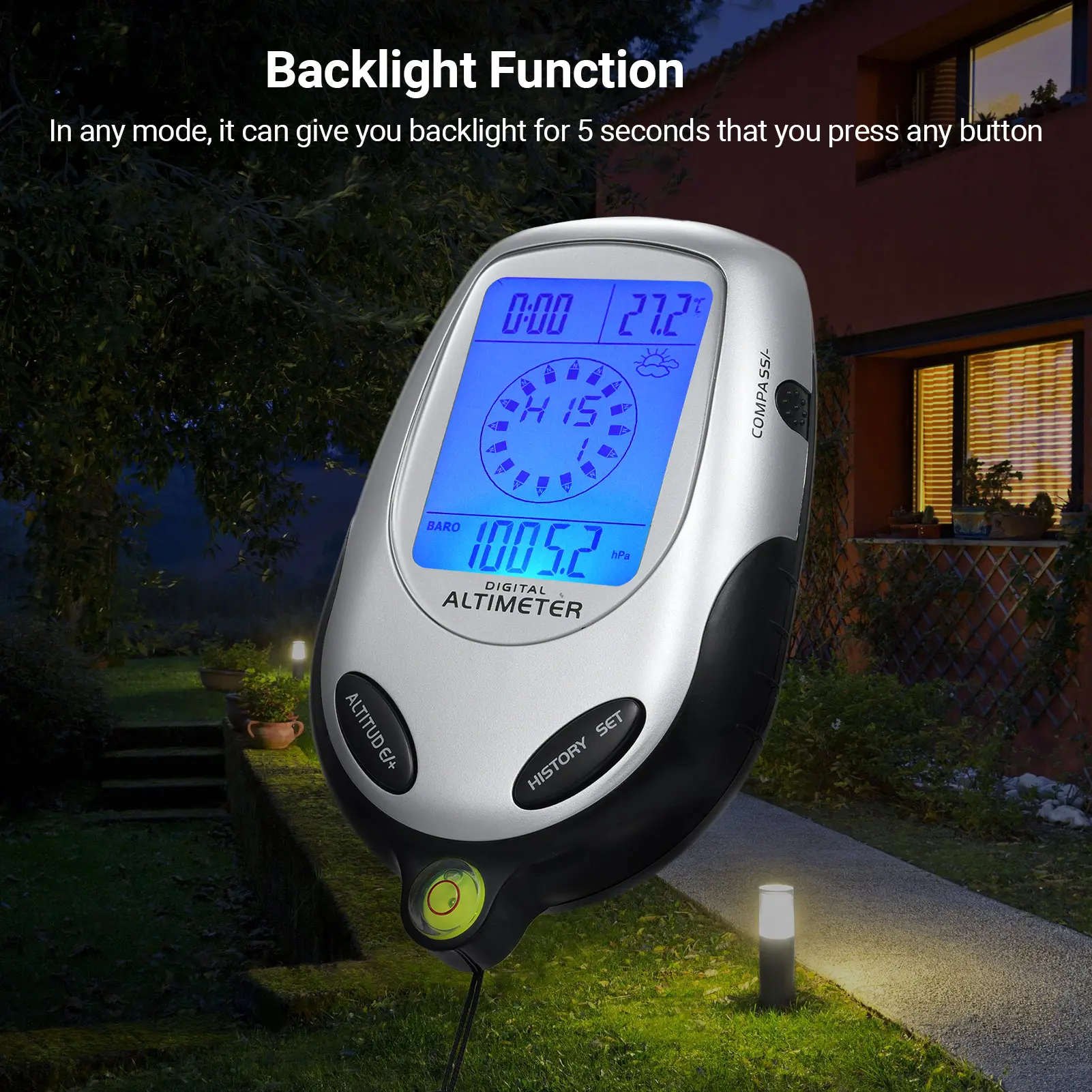 8 in 1 Electronic Handheld Altimeter Compass Barometer Thermometer Weather Forecast Time Calendar Clock Mountain Climbing Tool