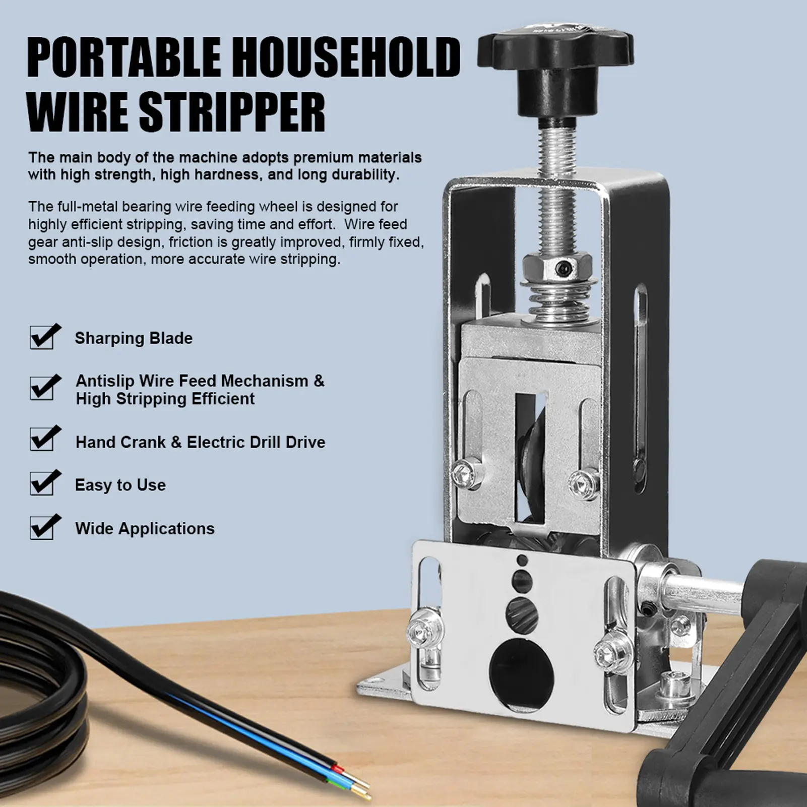 Portable Wire Stripper Manual Wire Stripping Tool 1-25mm Cable Electric Peeling Machine with Hand Crank Hand Electric Drill