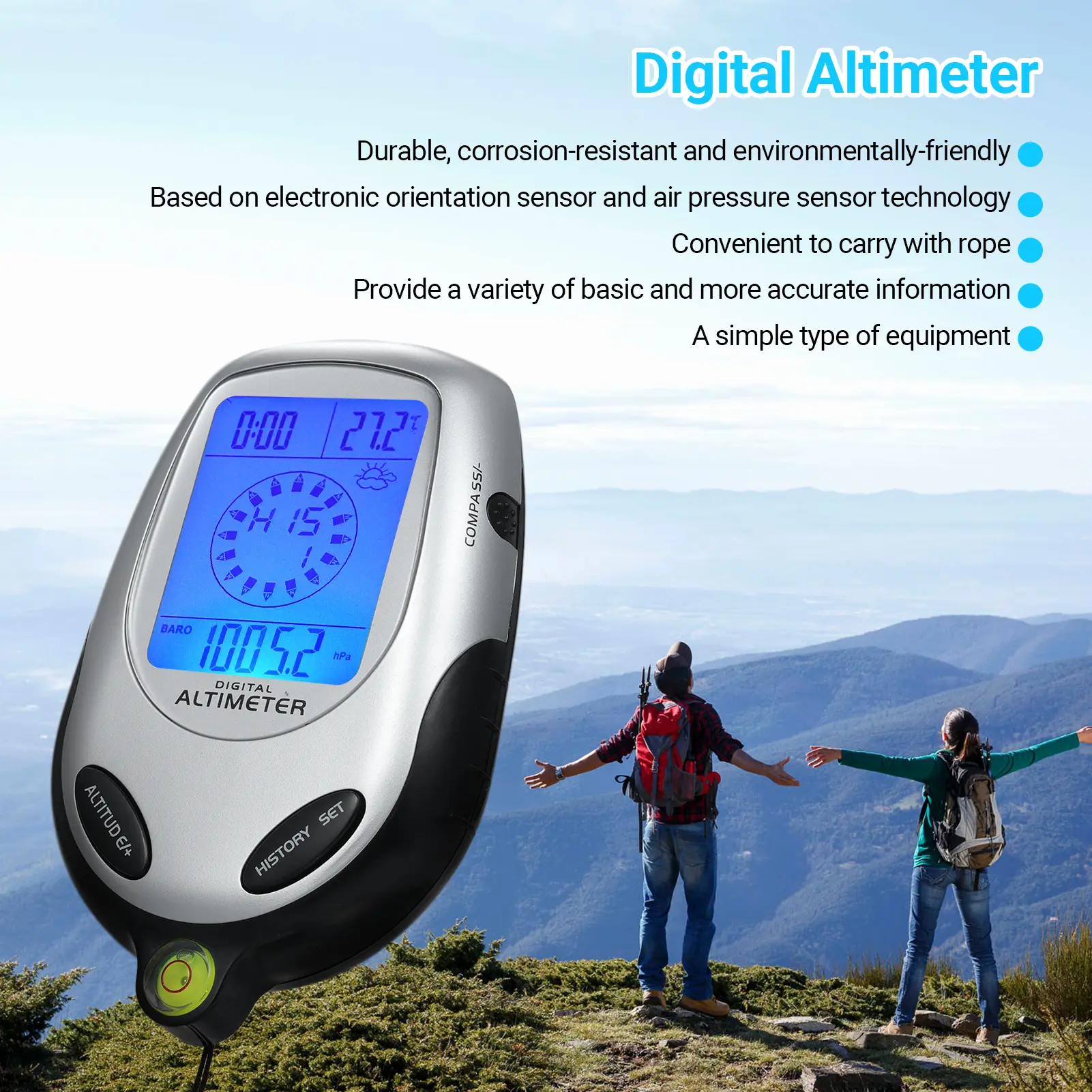 8 in 1 Electronic Handheld Altimeter Compass Barometer Thermometer Weather Forecast Time Calendar Clock Mountain Climbing Tool