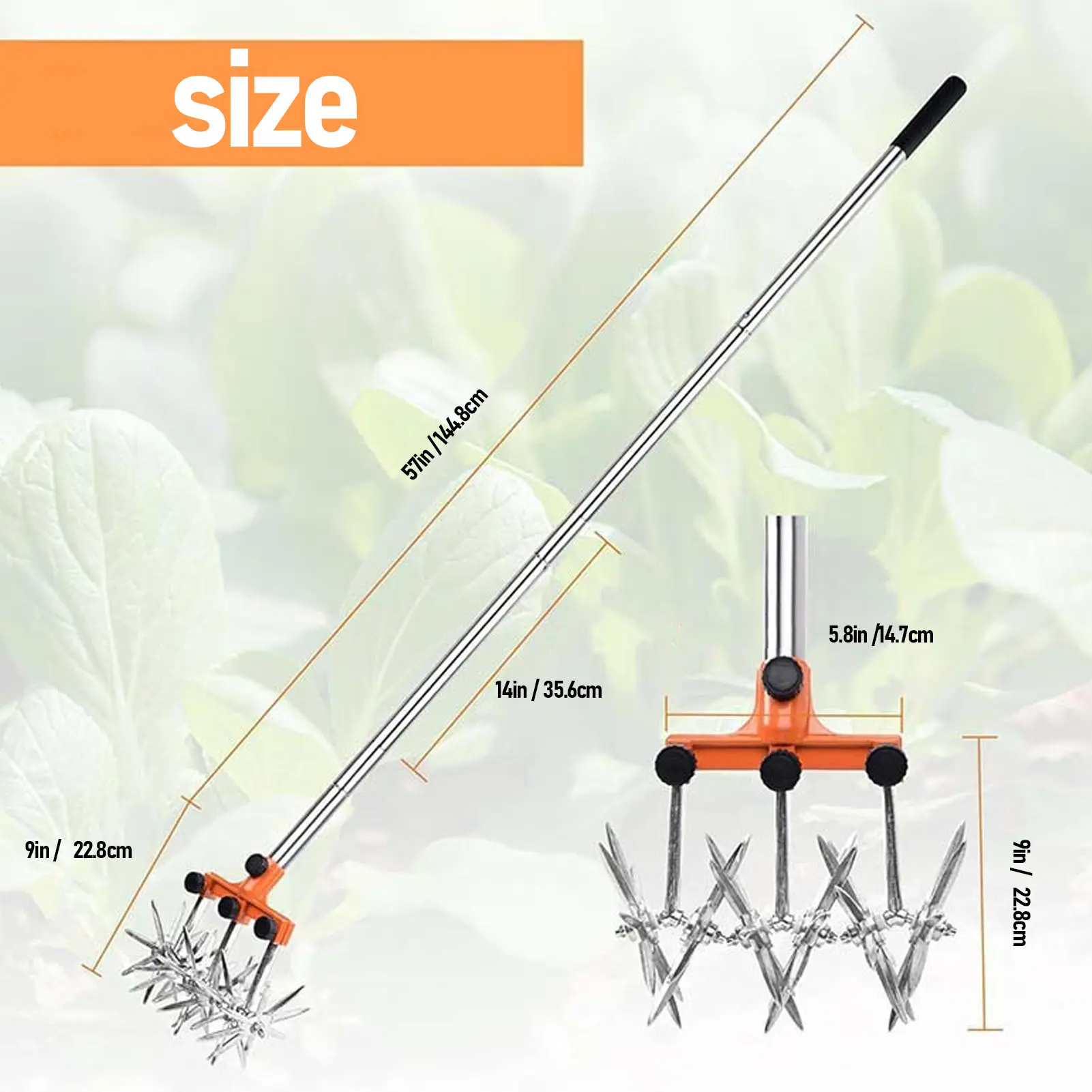 Hand Tiller Garden Tool Manual Rotary Cultivator Tool Stainless Steel Teeth Adjustable Handle Garden Hand Tiller for Lawn