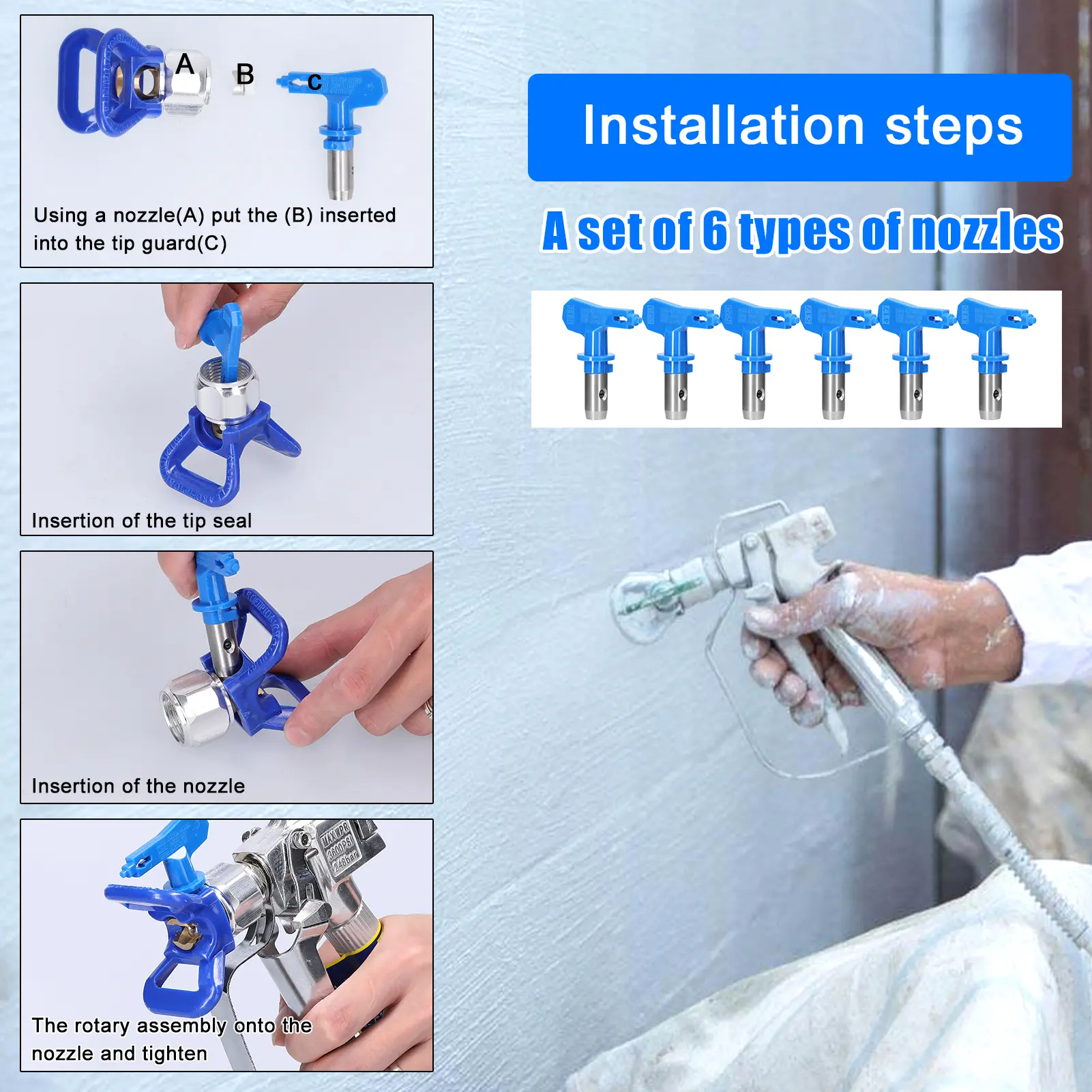 Airless Paint Nozzles Set Reversible Spraying Machine Tips Airless Paint Sprayer Nozzle Airless Sprayer Spraying Machine Parts