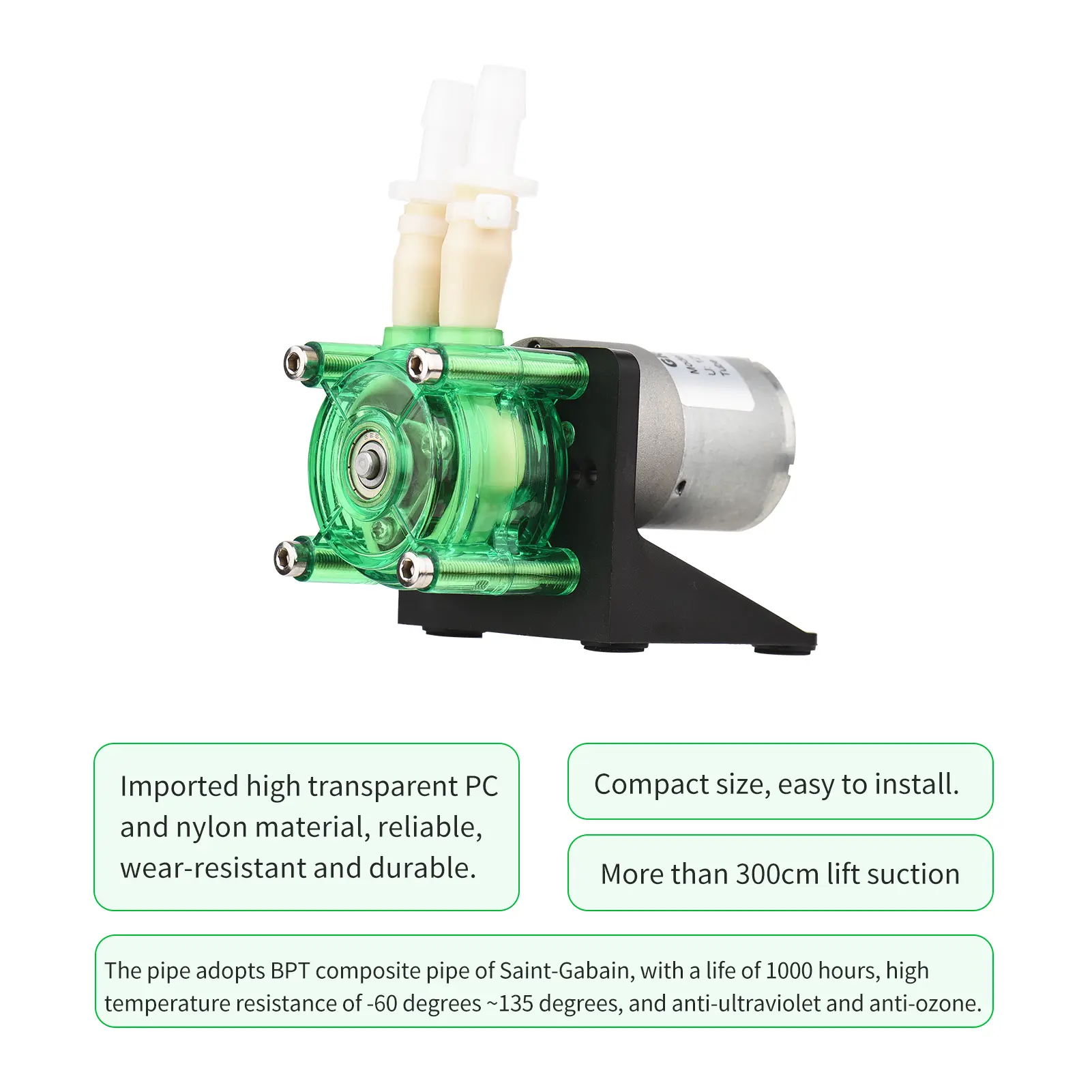 GROTHEN DC 24V Dosing Pump Peristaltic Pump Mini Water Liquid Pump Large Flowrate Peristaltic BPT Tube Self-Priming 700mL/min