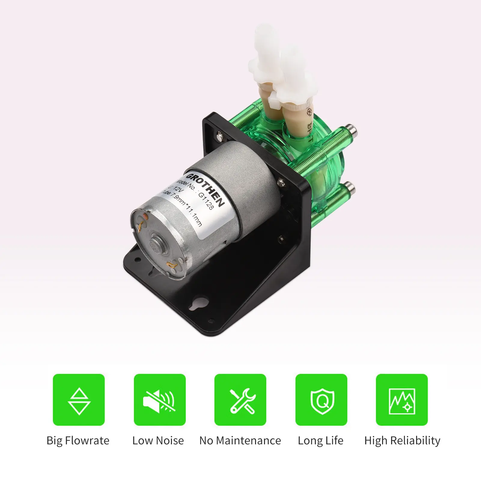 GROTHEN DC 24V Dosing Pump Peristaltic Pump Mini Water Liquid Pump Large Flowrate Peristaltic BPT Tube Self-Priming 700mL/min