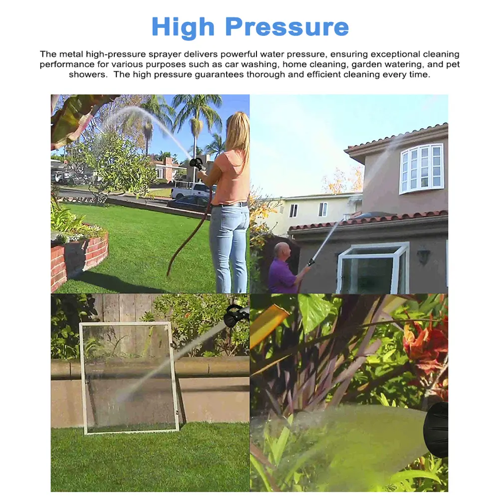 Heavy Duty Garden Hose Nozzle High Pressure Metal Water Sprayer with Adjustable Watering Modes for Car Washing Garden Watering