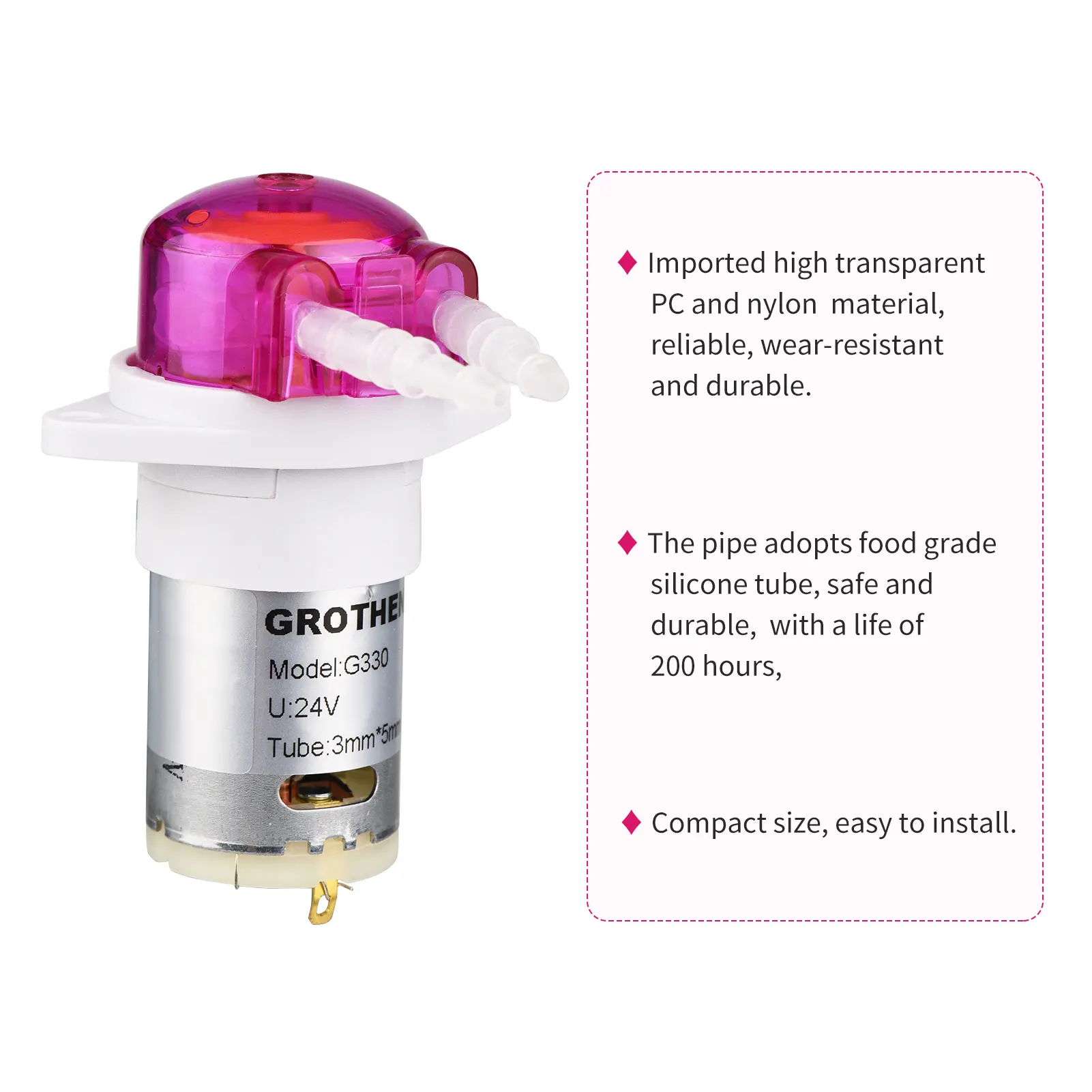 GROTHEN Peristaltic Pump Dosing Pump Mini Pump Liquid Self-priming Water Pump Silicone Tube for Aquarium Tank Lab Chemical Analy