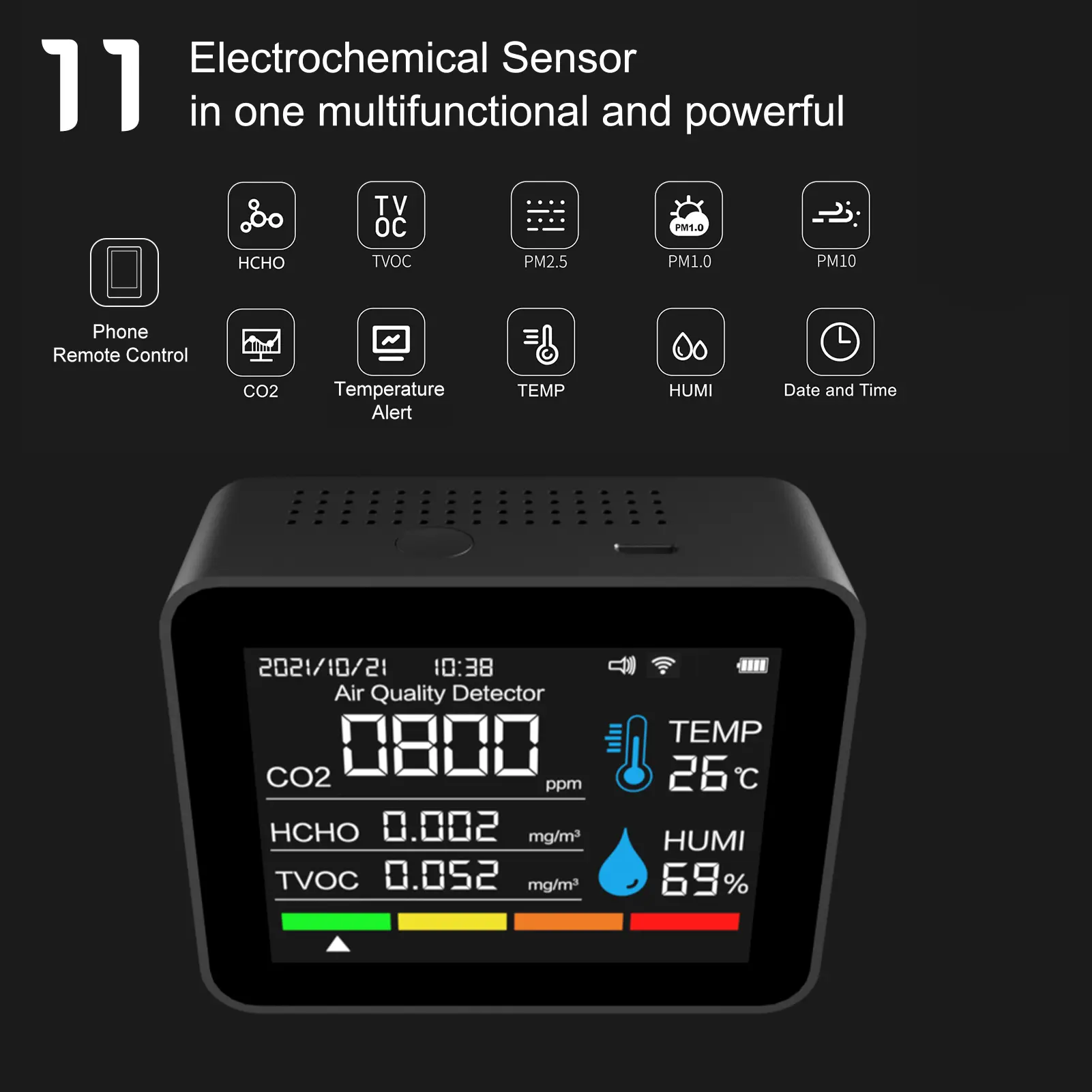 2.8" Indoor Air Quality Monitor 12 Functions WiFi Thermometer Hygrometer WiFi for Tuya Smart App Support CO2 /HCHO /PM2.5/ PM1.0