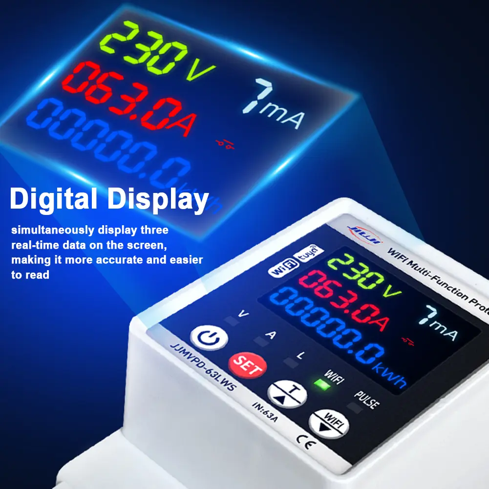 Tuya WiFi Automatic Intelligent Circuit Breaker Single Phase Digital Adjustable Voltage Current Leakage Protective Devic