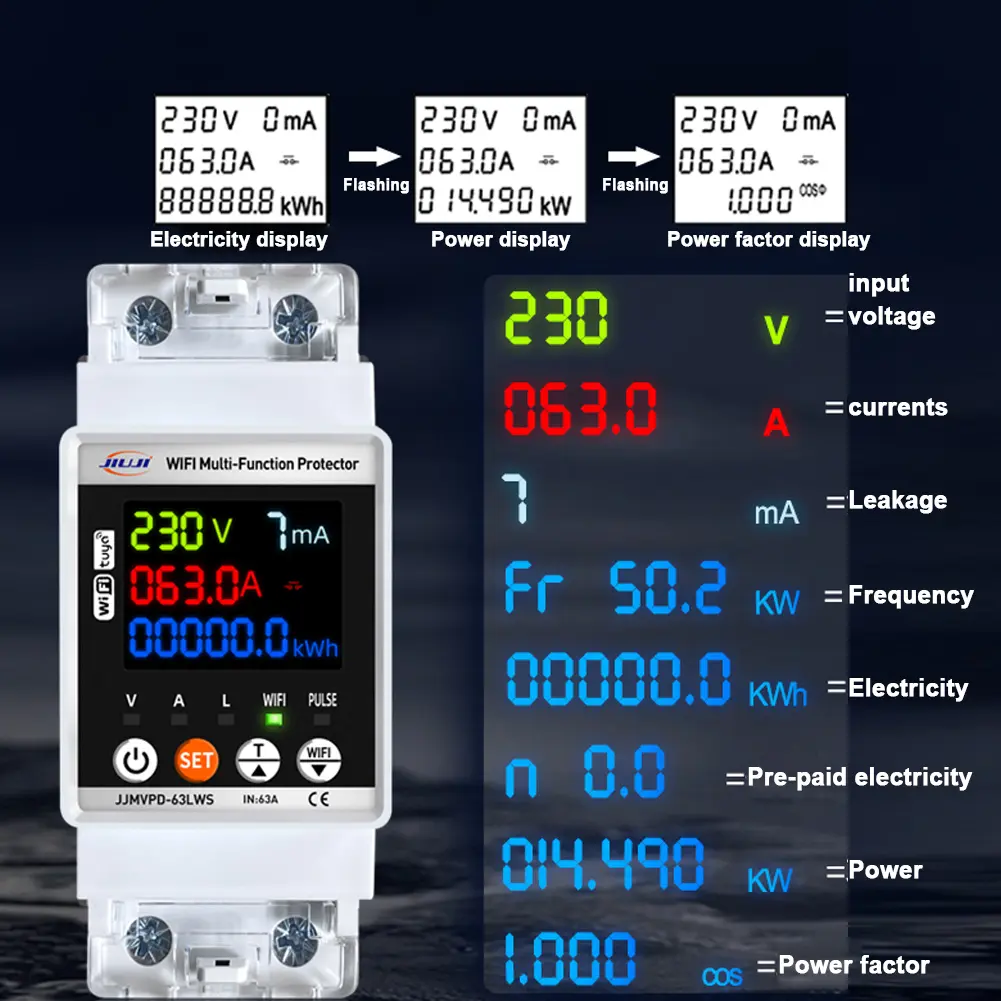 Tuya WiFi Automatic Intelligent Circuit Breaker Single Phase Digital Adjustable Voltage Current Leakage Protective Devic