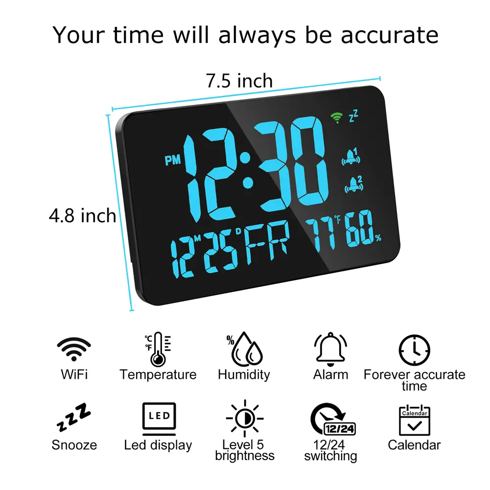 Tuya WiFi Desktop Clock Intelligent Thermometer Hygrometer Electronic Alarm CLock Table Decor For Living Room Bedroom