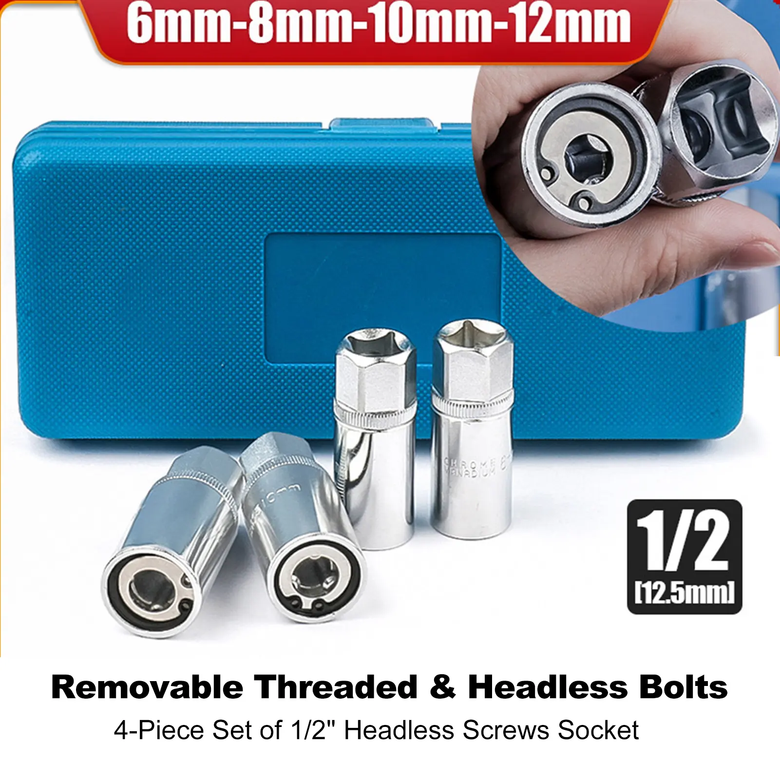 4Pcs Nut Screw Remover Extractor 6-12mm Removal Set Bolt Impact Damaged Nut Screw Removal Socket Wrench Extractor Hand Tool Kit