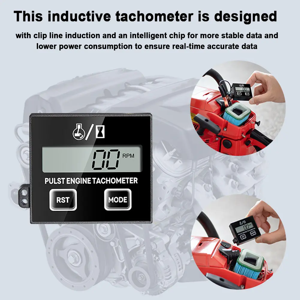 Induction Chainsaw Lawn Mower High Tachometer Digital LCD Display Inductive Pulse Tachometer Gasoline Engine Debugging Timer