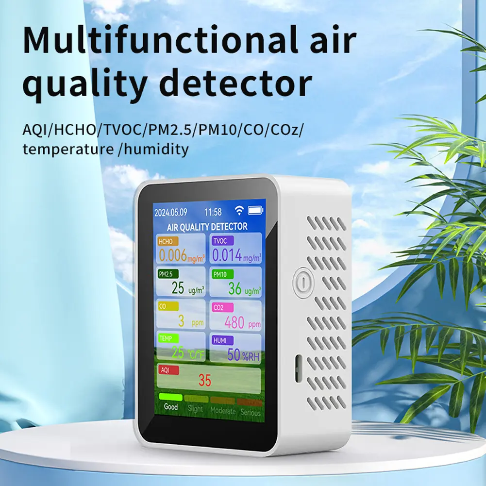 Tuya WiFi Air Quality Meter Household HCHO TVOC Carbon Monoxide CO2 PM2.5 PM10 Tester Portable Temperature Humidity Detector