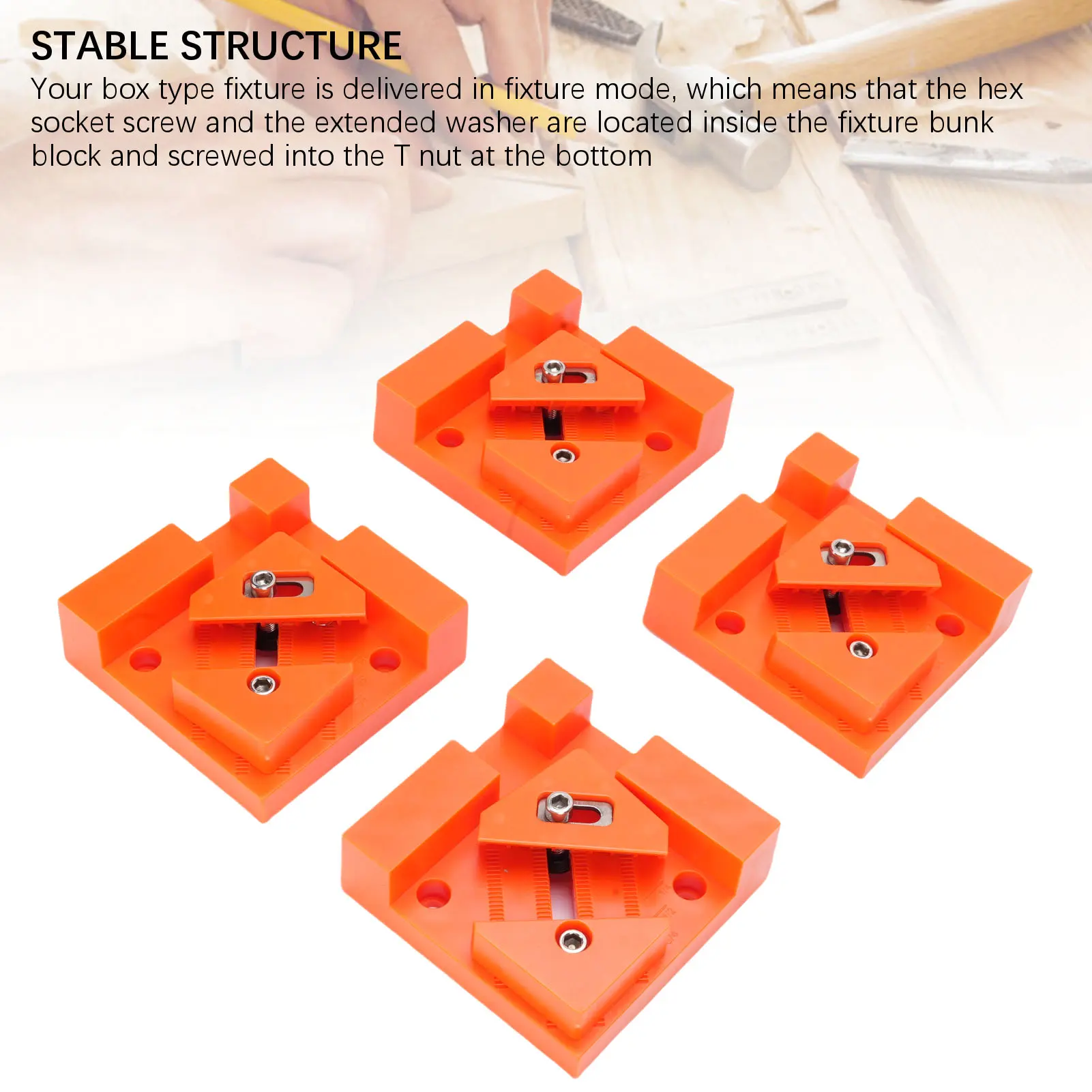 4PCS Woodworking Box Clamps Squares 90 Degree Right Angle Adjustable Stainless Steel Corner Clamping Tool Orange Corner Clamps