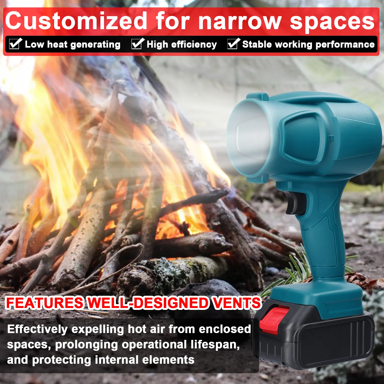 Handheld Ducted Turbofan Brush Lithium Violent Fan Car Washer Compatible with Makita Batteries (not included)