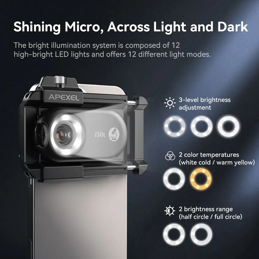 Digital 200X Microscope Lens mini Portable Lenses With LED Fill Lights CPL Filter Phone Adapter For iPhone Android Phones