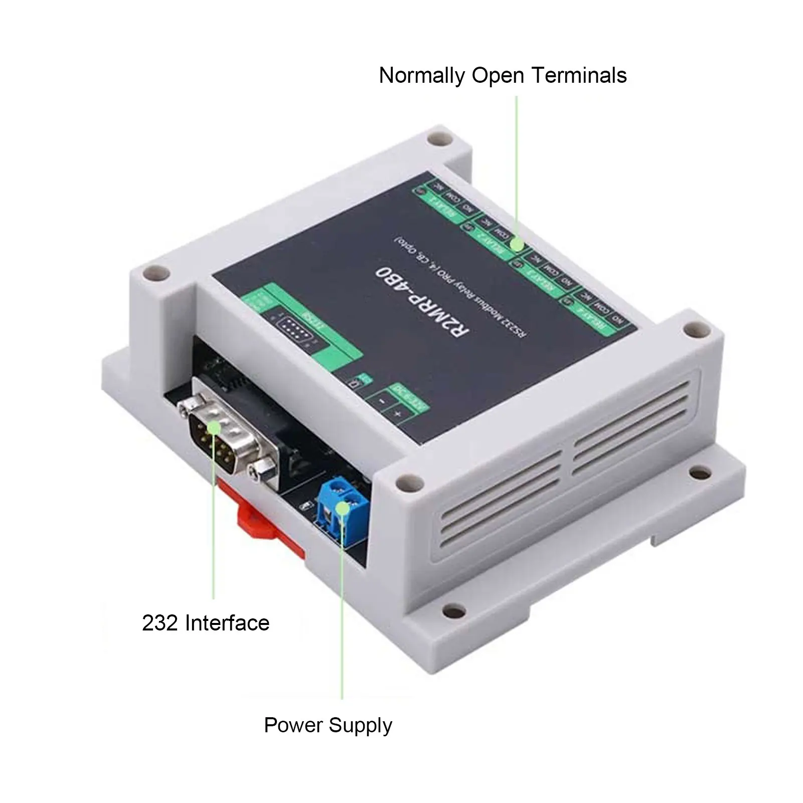 Industrial Relay Module for RS232 Interface RTU Optocoupler Isolation Module ABS Enclosure DB9 Male Industrial Relay Module