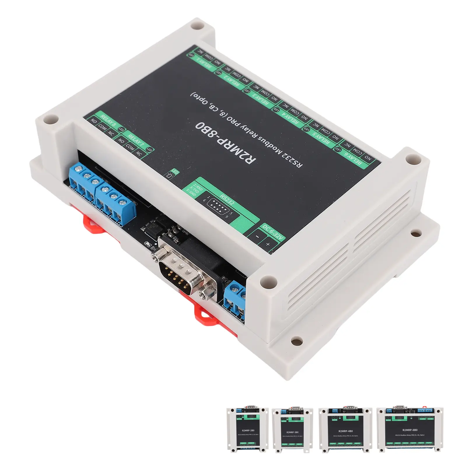 Industrial Relay Module for RS232 Interface RTU Optocoupler Isolation Module ABS Enclosure DB9 Male Industrial Relay Module