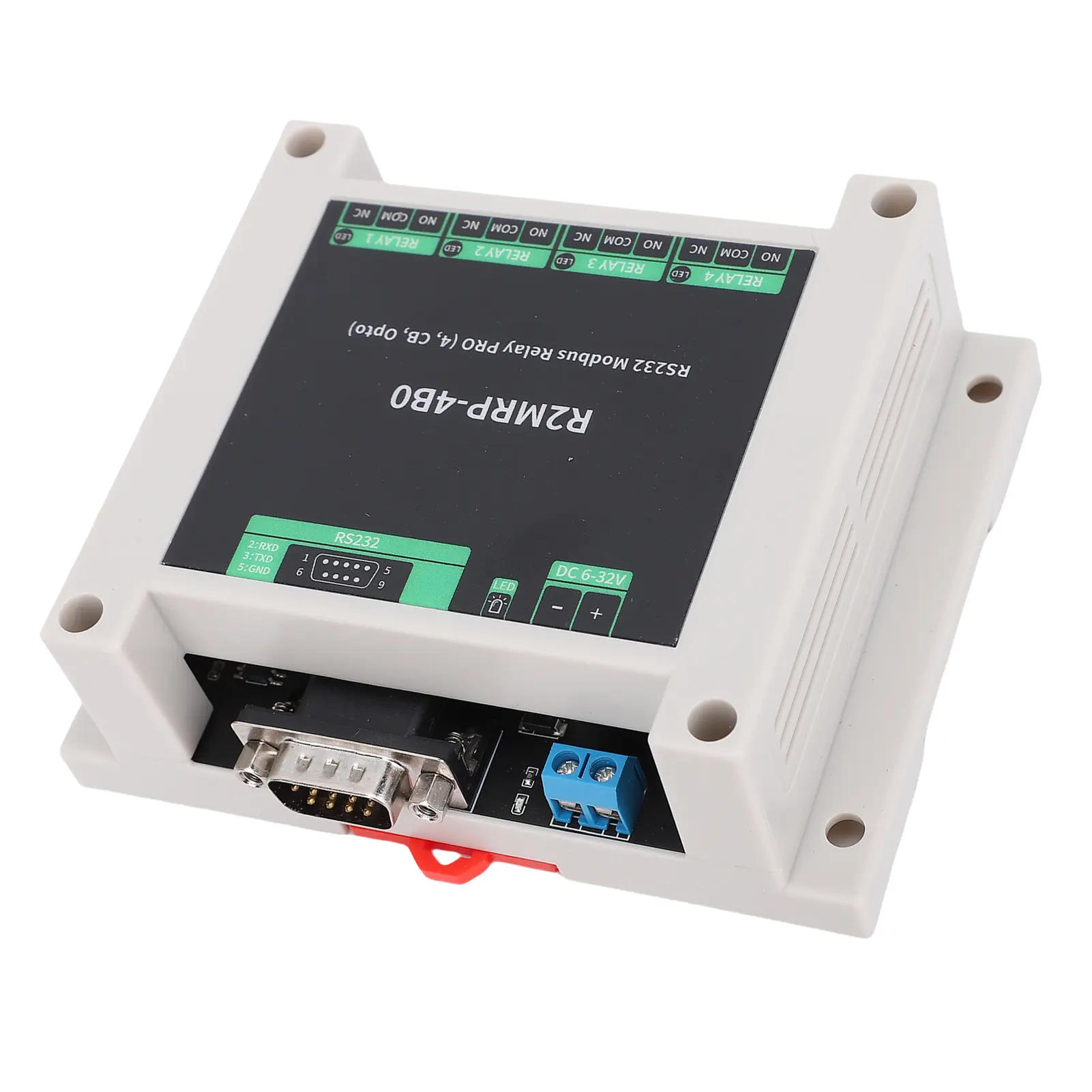 Industrial Relay Module for RS232 Interface RTU Optocoupler Isolation Module ABS Enclosure DB9 Male Industrial Relay Module