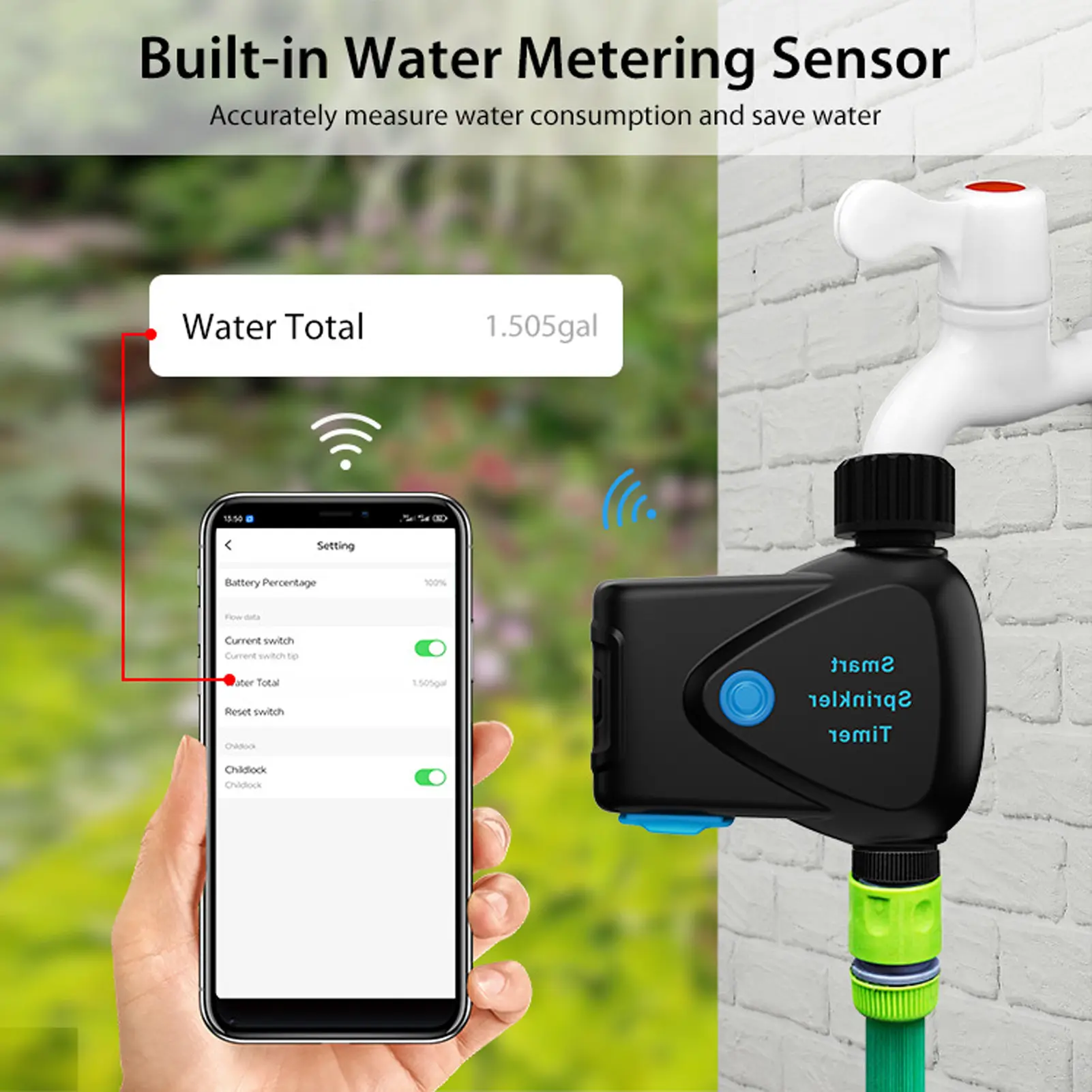Smart Sprinkler Timer for Tuya WiFi Garden Hose Outdoor Water Controller Automate Lawn Pool Watering System w/ Rain Delay Meter