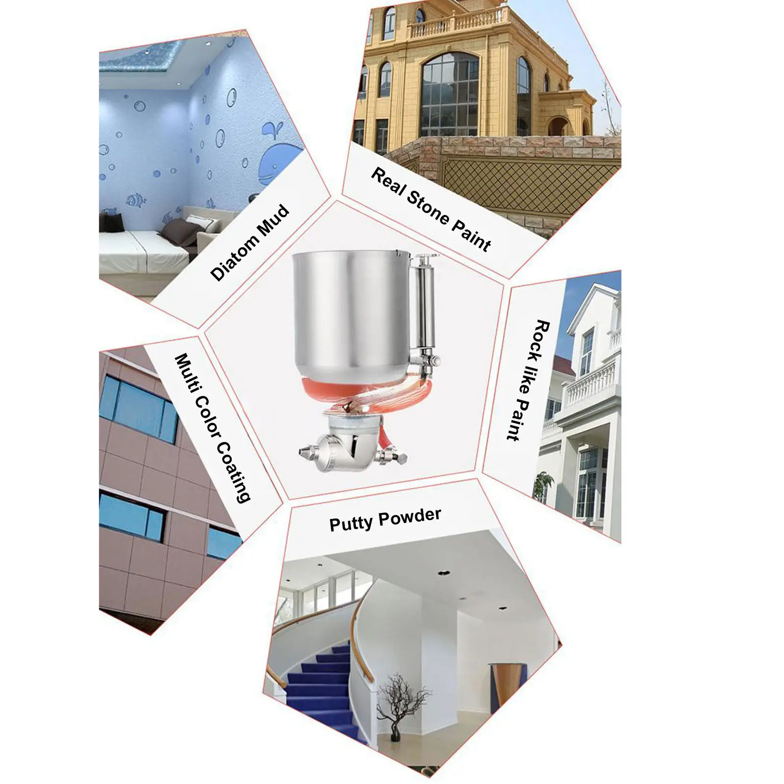 Cement Mortar Sprayer Stainless Steel Air  Spray Gun for Exterior Wall Painting 1/4 Inch Inlet Pneumatic Cement Sprayer