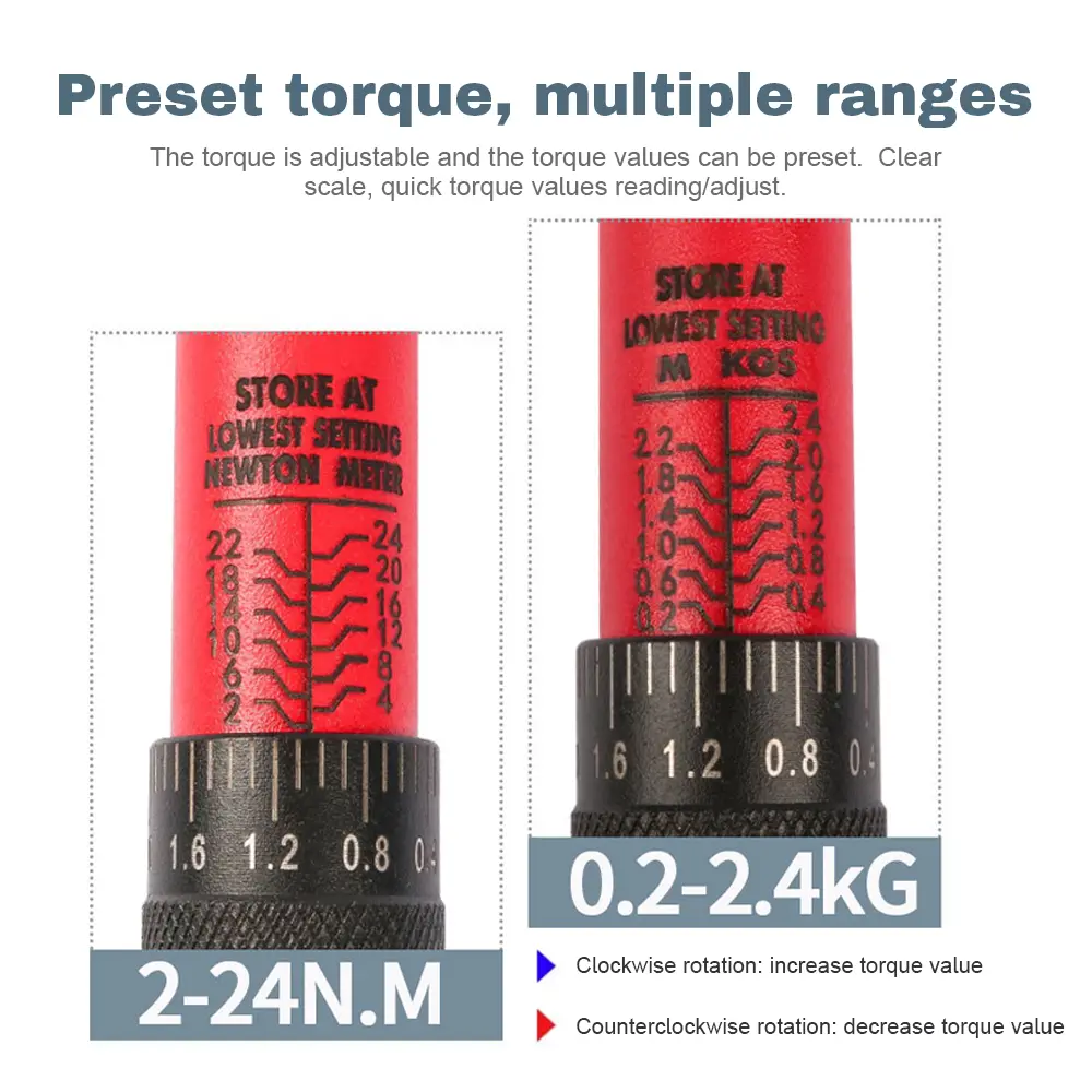 Adjustable Torque Wrench Set 1/4Inch Drive Spanner Kit 2-24N.m Hand Tool Bicycle Motorbike Car Repairing Accessory