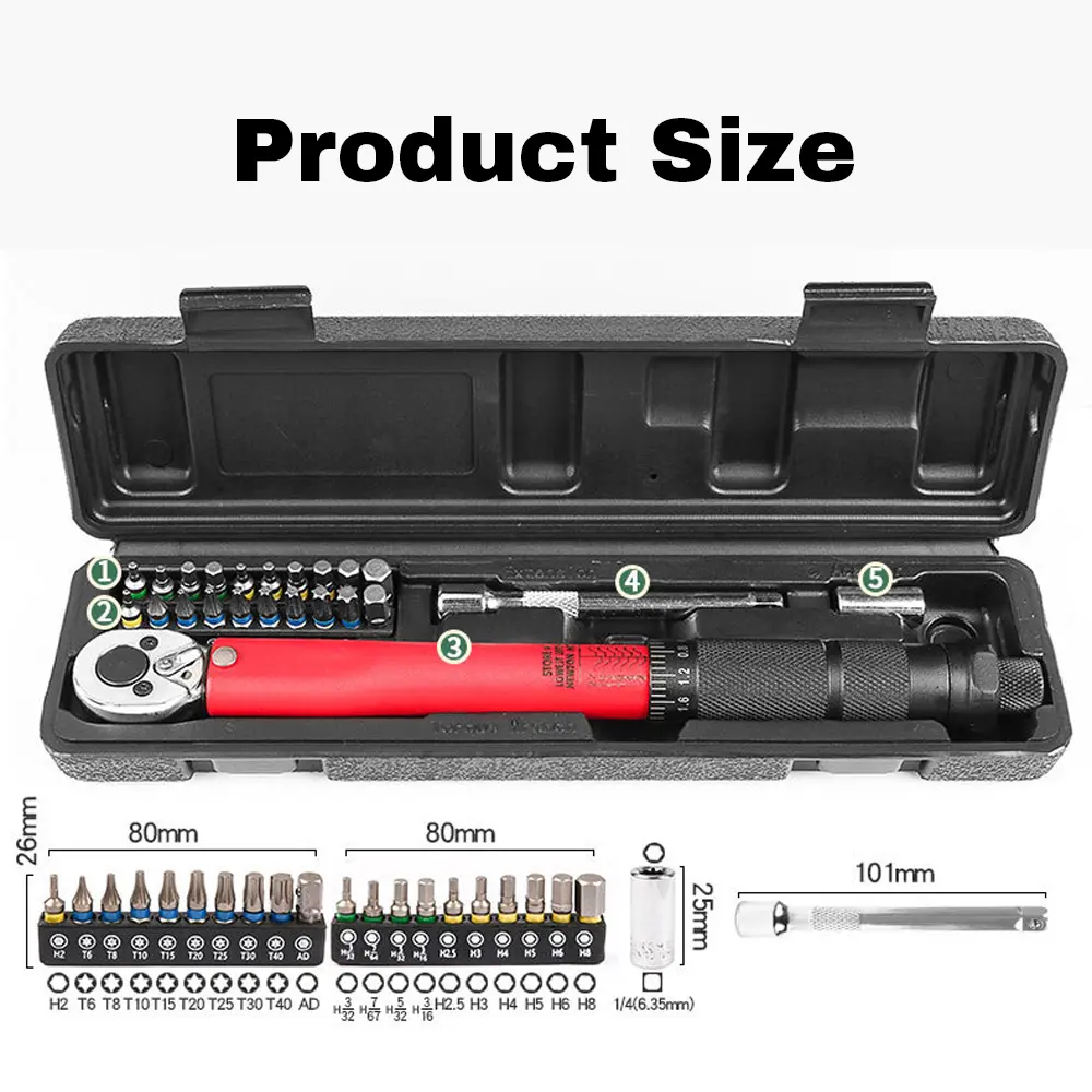 Adjustable Torque Wrench Set 1/4Inch Drive Spanner Kit 2-24N.m Hand Tool Bicycle Motorbike Car Repairing Accessory