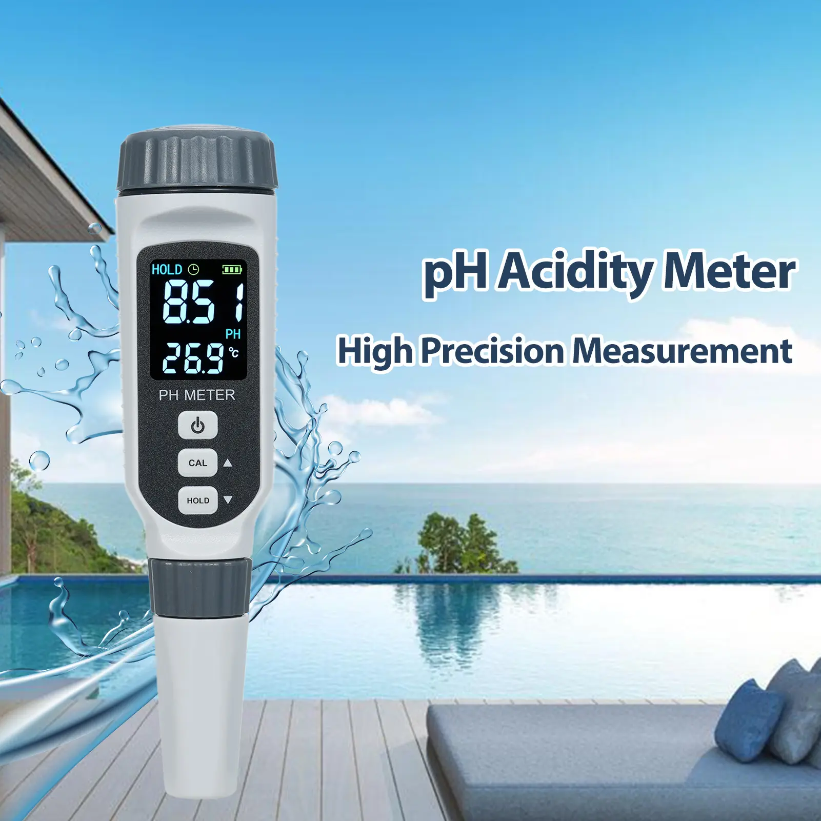 Digital pH Meter Waterproof Water Quality Tester ATC 0-14 pH Measurement Range for Drinking Swimming Pool Hydroponic Aquarium