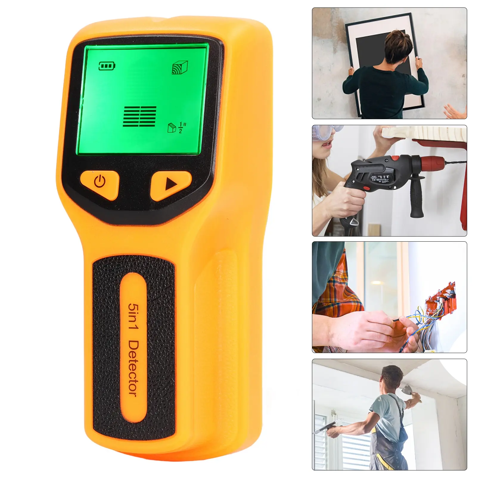 Electronic Stud Sensor Stud Detector Stud Finder Wall Scanner Sensor 5 in 1 Detector HD LCD Display for Wood AC Wire Center