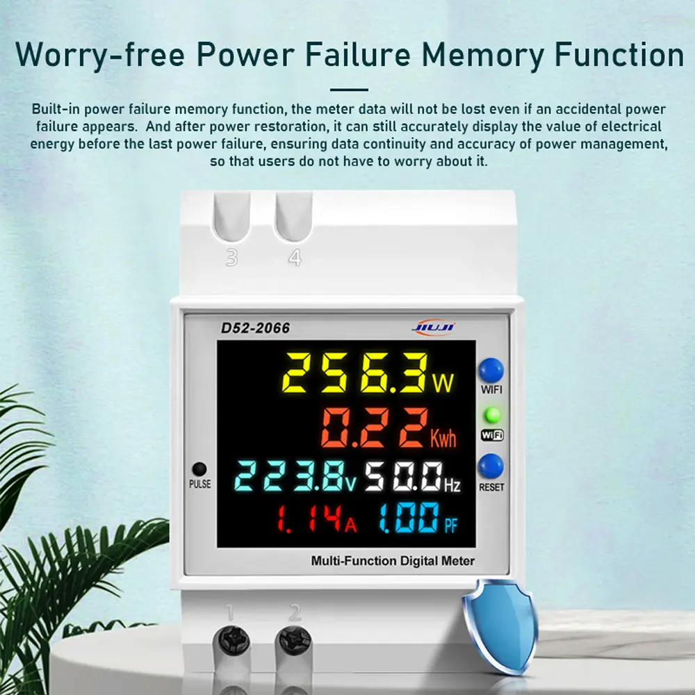 Tu-ya WiFi Home Digital Display Electricity Meter DIN-Rail Voltage and Current Meter Power Factor Frequency Metering Meters