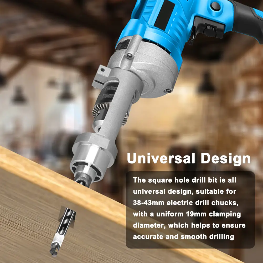 Square Hole Drill Bit Adapter Drill Bit Fixing Bracket,Professional Attachment Joint Mortiser Bit for Hand Electric Drill