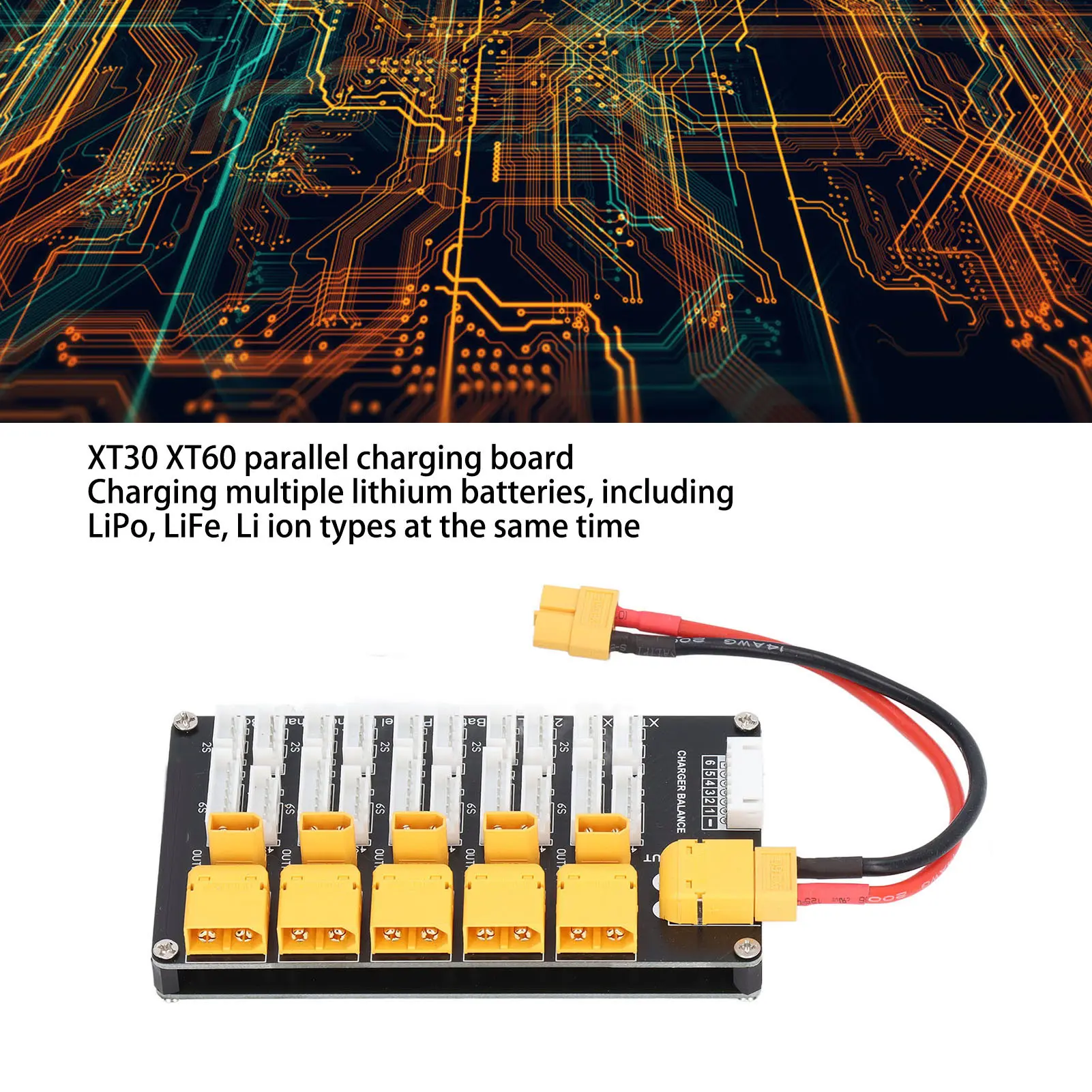 Battery Parallel Charging Board  Battery Charging Board Parallel XT30 XT60 Plug 2‑6S Lithium Batteries for IMAX B6