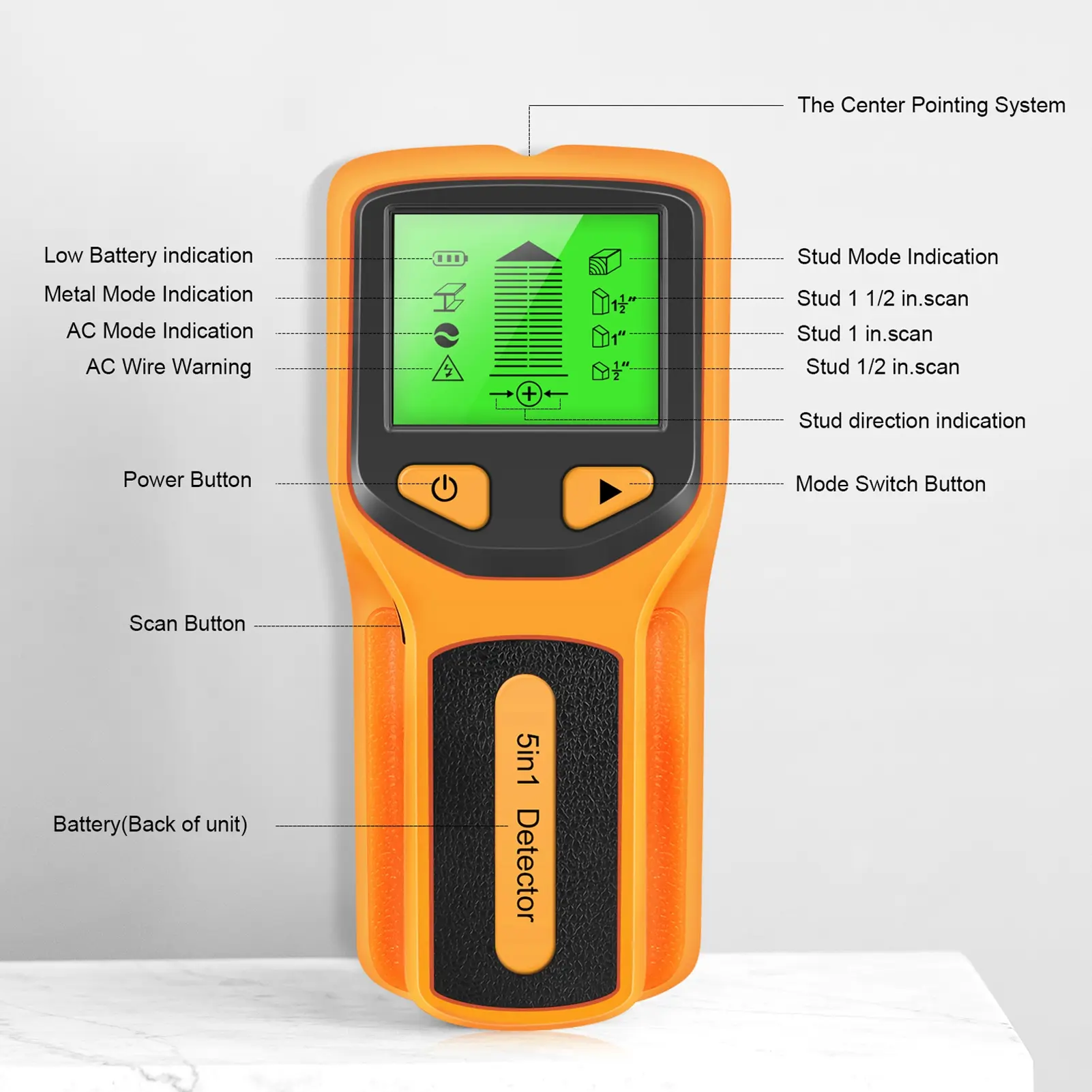Electronic Stud Sensor Stud Detector Stud Finder Wall Scanner Sensor 5 in 1 Detector HD LCD Display for Wood AC Wire Center