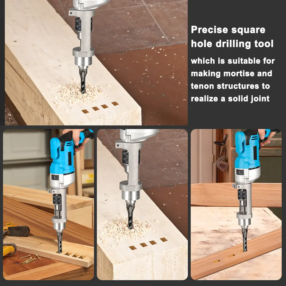 Square Hole Drill Bit Adapter Drill Bit Fixing Bracket,Professional Attachment Joint Mortiser Bit for Hand Electric Drill