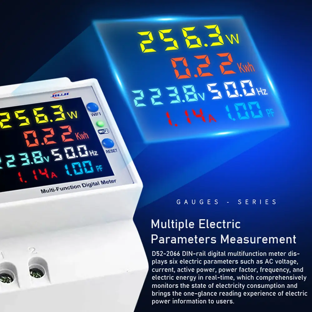 Tu-ya WiFi Home Digital Display Electricity Meter DIN-Rail Voltage and Current Meter Power Factor Frequency Metering Meters