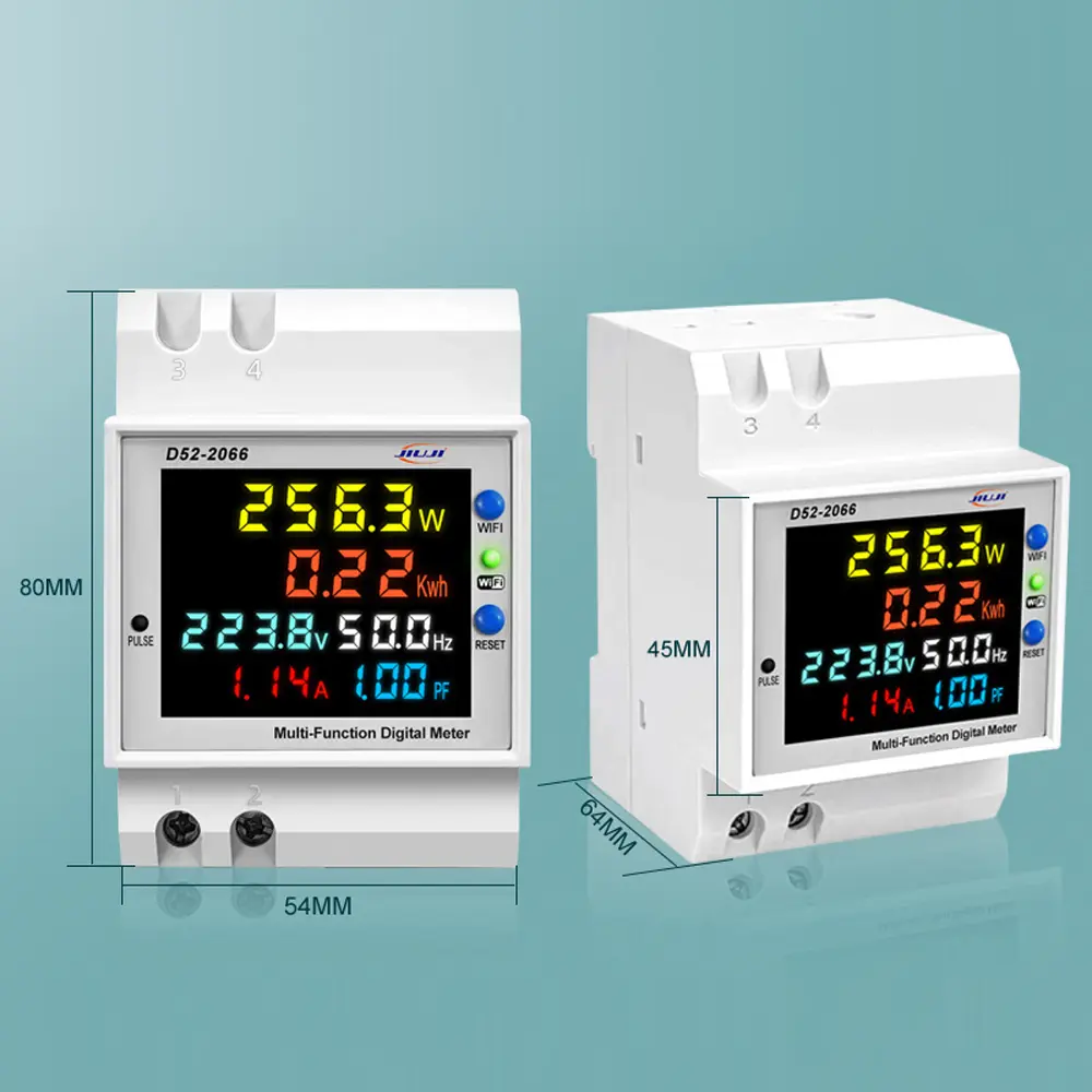 Tu-ya WiFi Home Digital Display Electricity Meter DIN-Rail Voltage and Current Meter Power Factor Frequency Metering Meters