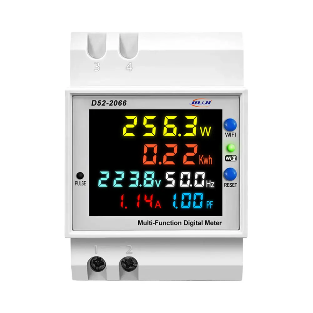 Tu-ya WiFi Home Digital Display Electricity Meter DIN-Rail Voltage and Current Meter Power Factor Frequency Metering Meters