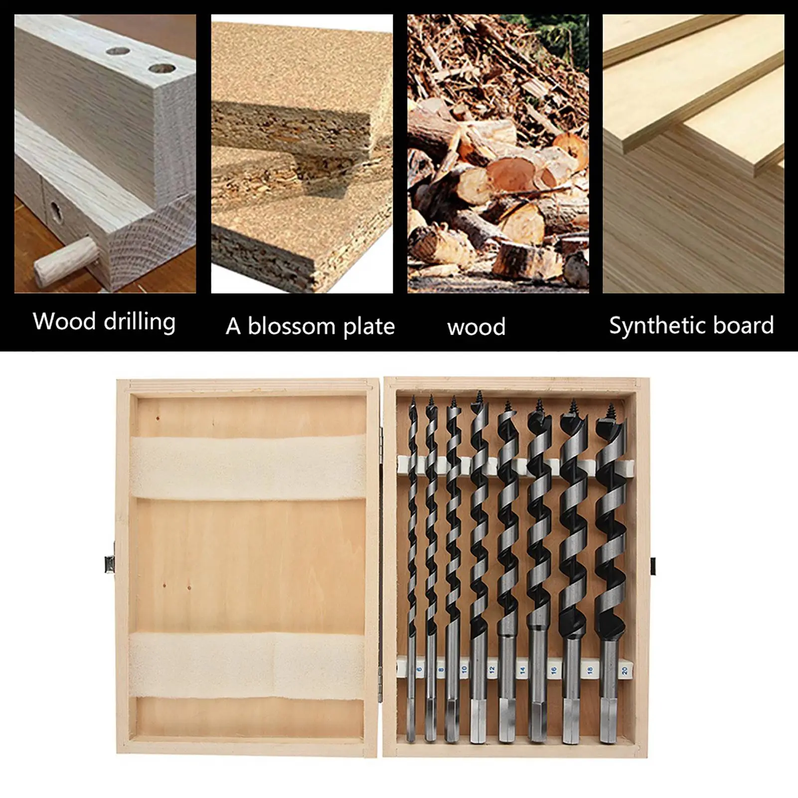 8PCS/set Drill Bits Set Carbon Steel Auger Bit Set Wooden Case Machined Hex Shank Drill Drill Bits