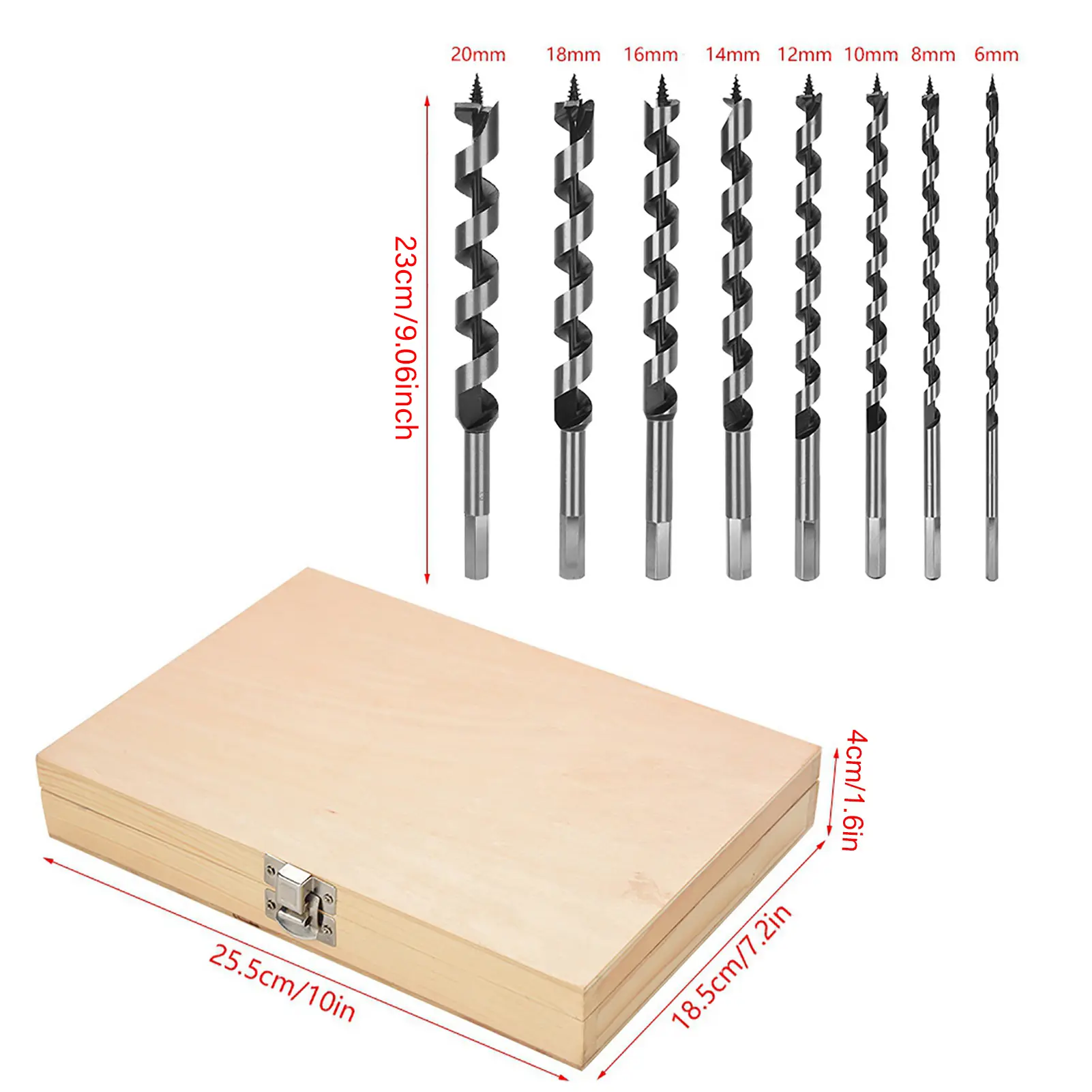 8PCS/set Drill Bits Set Carbon Steel Auger Bit Set Wooden Case Machined Hex Shank Drill Drill Bits