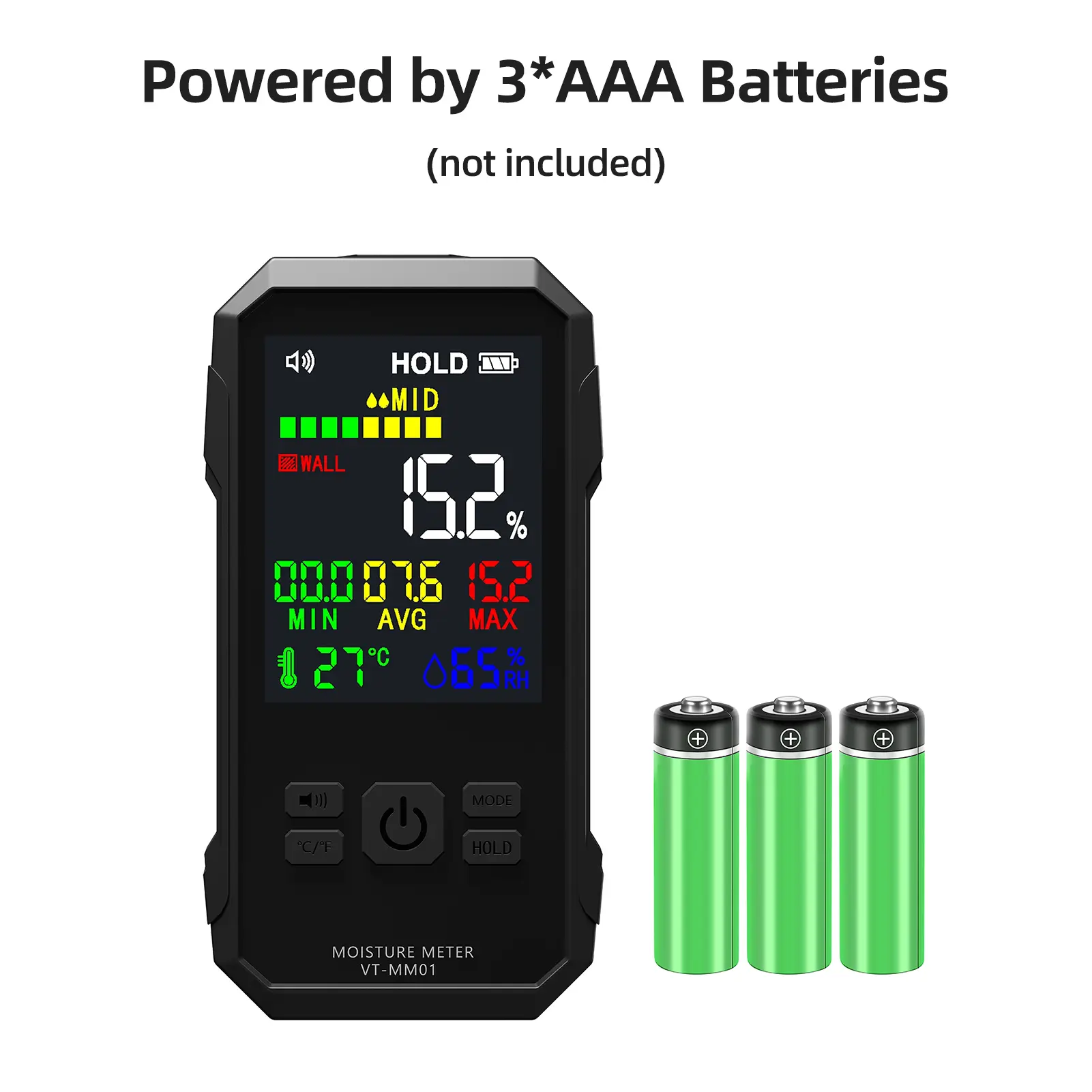 Pinless Moisture Meter for Drywall Wood Humidity Detector Non-Destructive Tester with LCD High-frequency Waves One-key Record