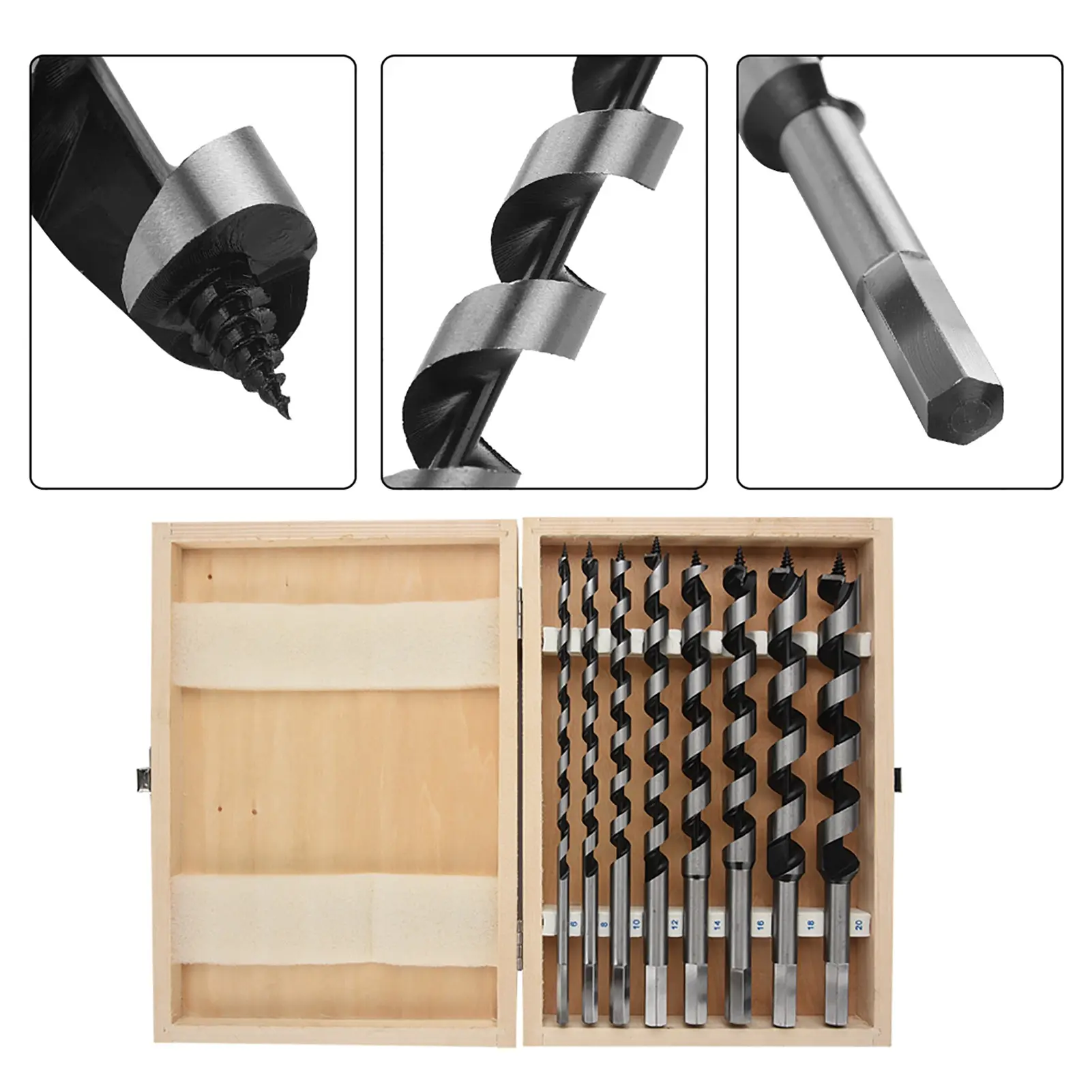8PCS/set Drill Bits Set Carbon Steel Auger Bit Set Wooden Case Machined Hex Shank Drill Drill Bits