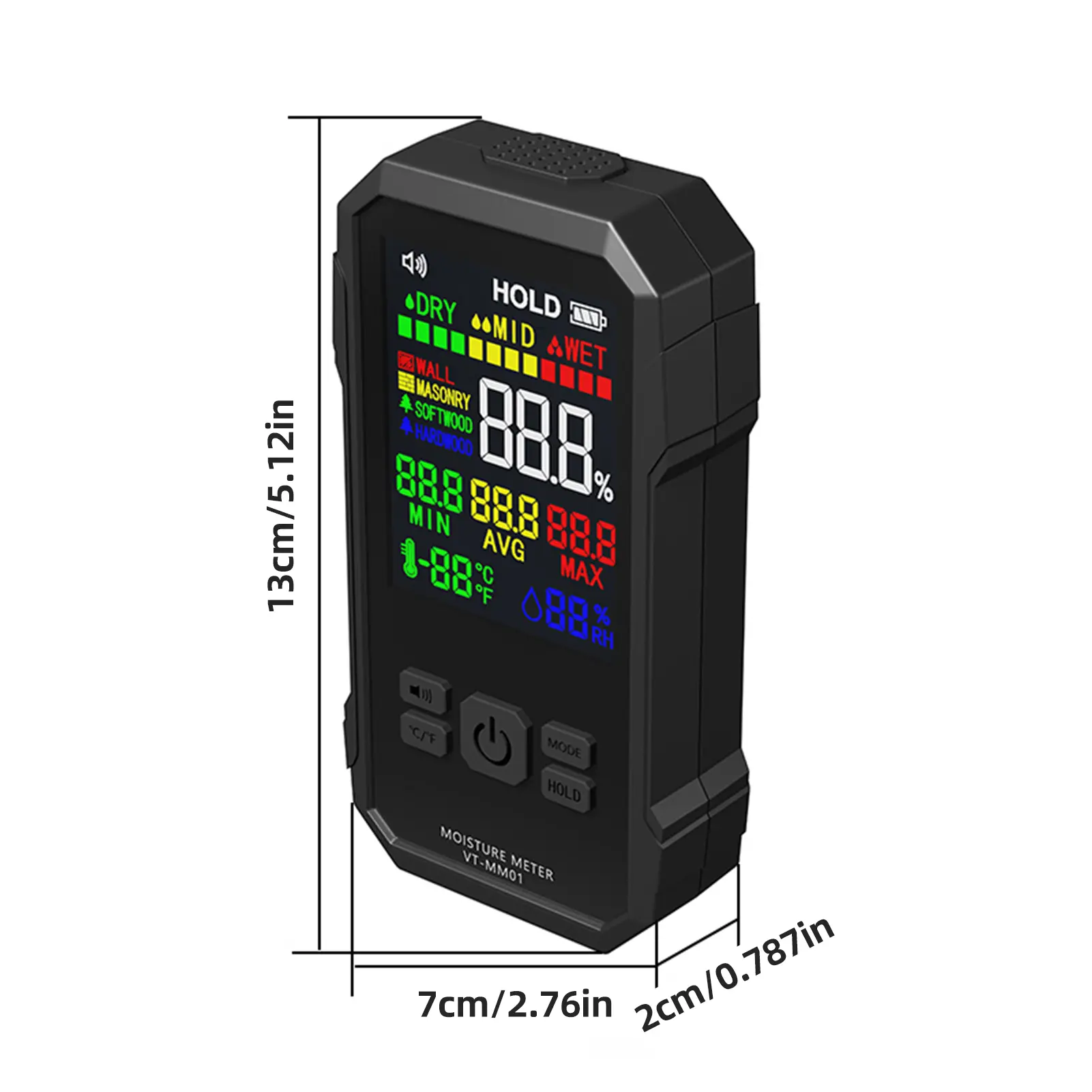 Pinless Moisture Meter for Drywall Wood Humidity Detector Non-Destructive Tester with LCD High-frequency Waves One-key Record