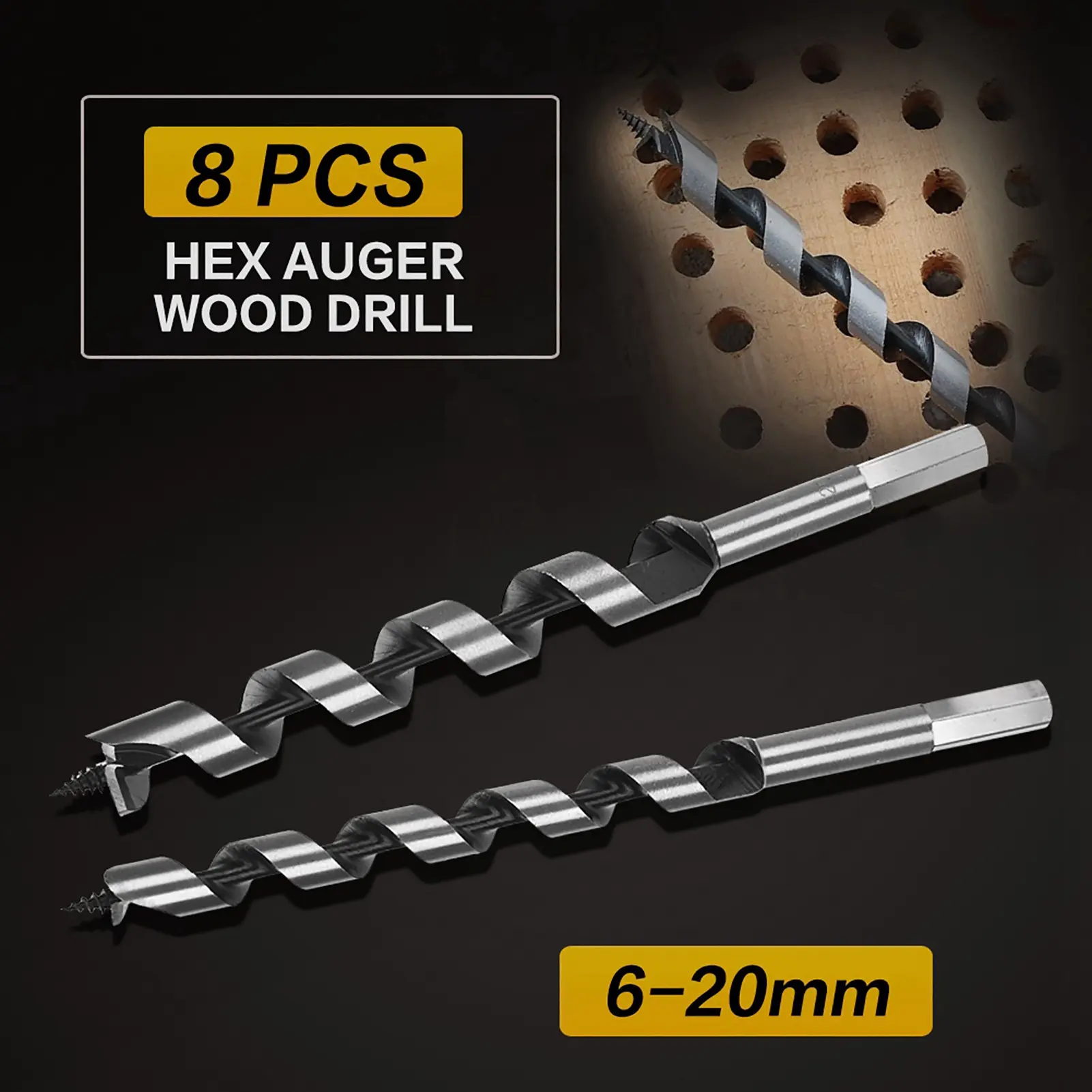 8PCS/set Drill Bits Set Carbon Steel Auger Bit Set Wooden Case Machined Hex Shank Drill Drill Bits