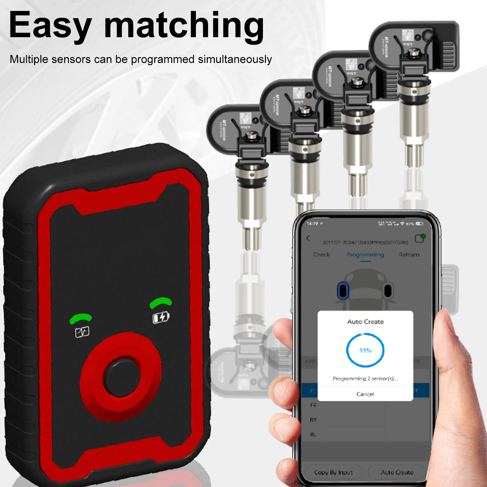 Tire Pressure Sensor Programming Tool Kit Universal Activator for 315MHz 433MHz Sensors Reads Real-Time Data for Most Vehicles