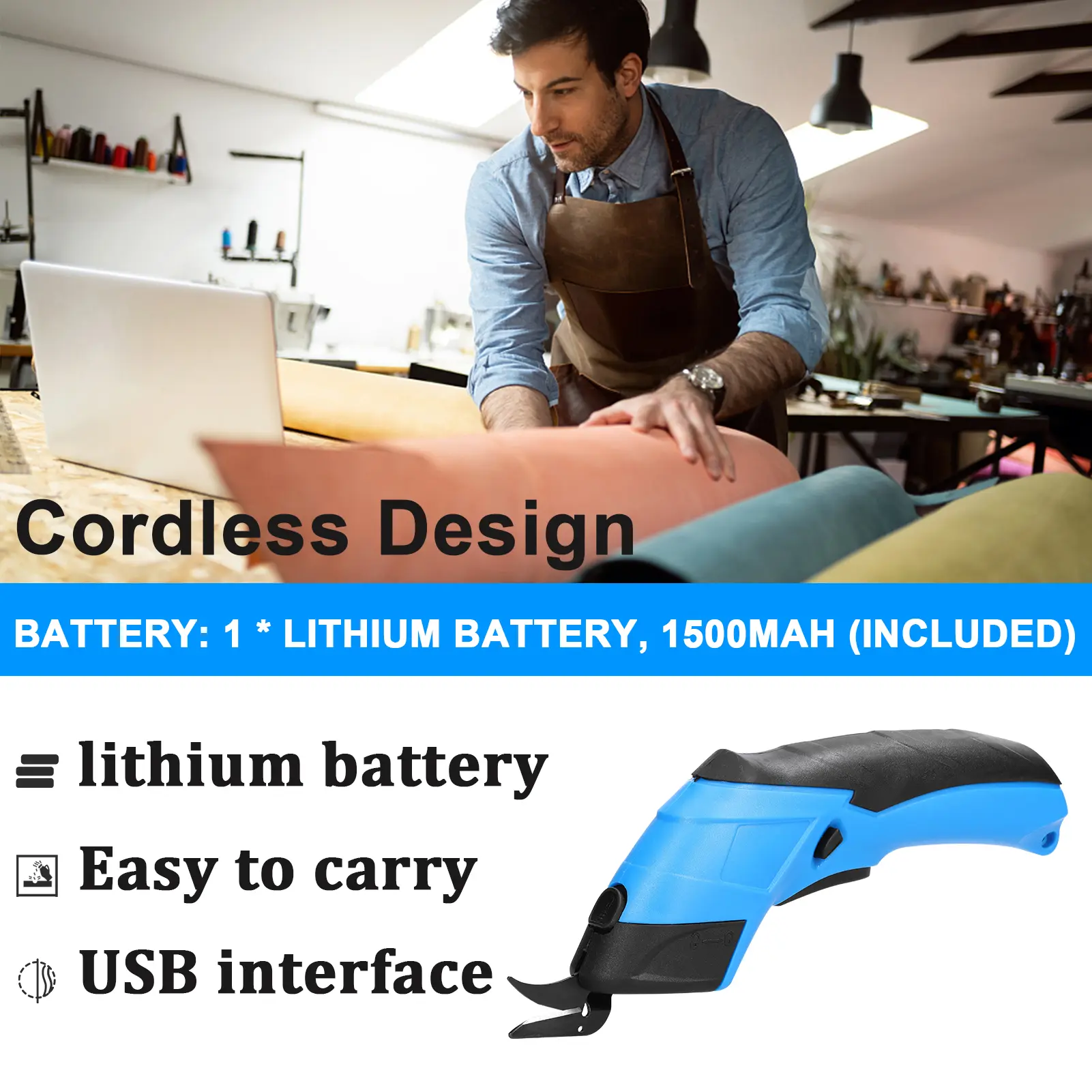 Handheld Lithium Electric Power Shear Multi-function Cutting Shears Fabric Carpet PVC Paperboard Cloth Cutting Cordless Cutter
