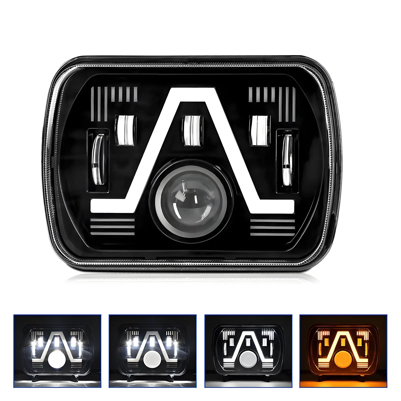 2PCS 7 Inch LED Headlights, 5x7'' 7x6'' Rectangular LED Headlights with High Low Beam DRL Turn Signal Replacement for Jeep